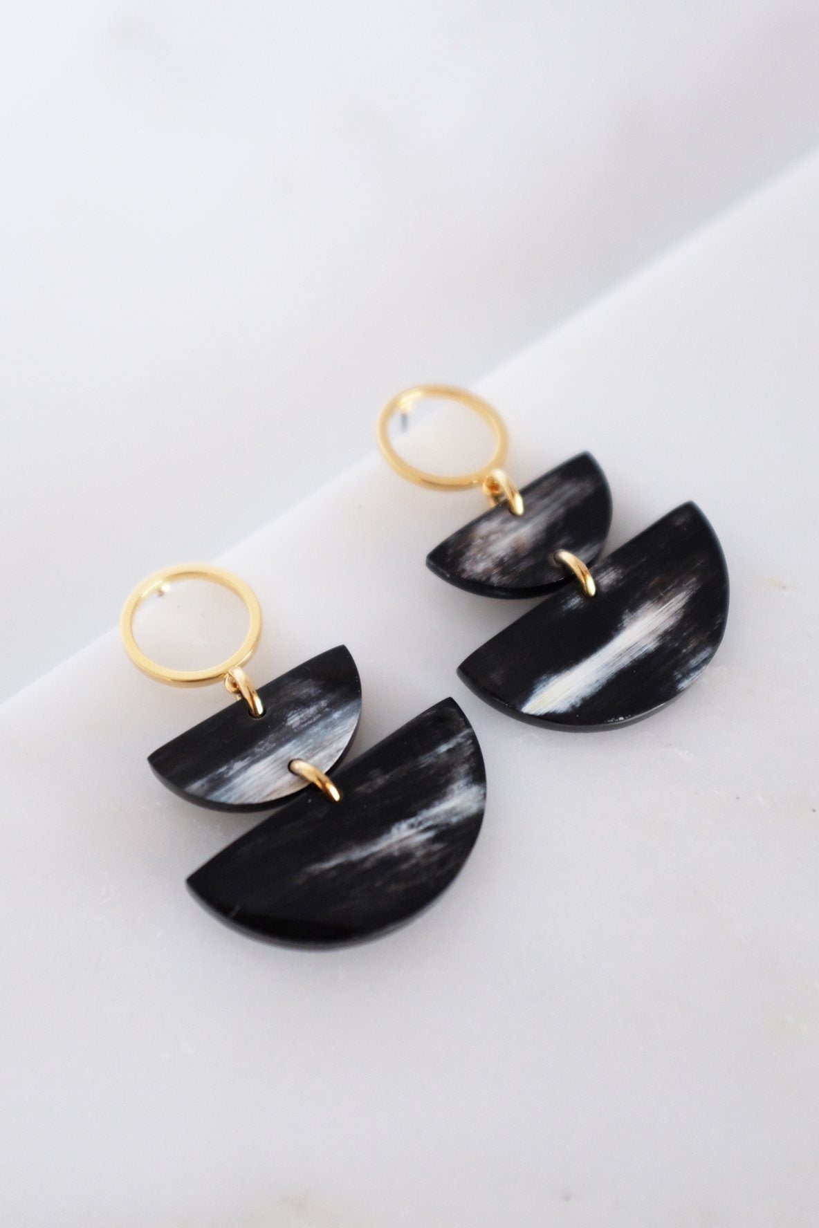 Saigon II Geo Buffalo Horn Post Dangle Earrings - RoshelLuxe.com