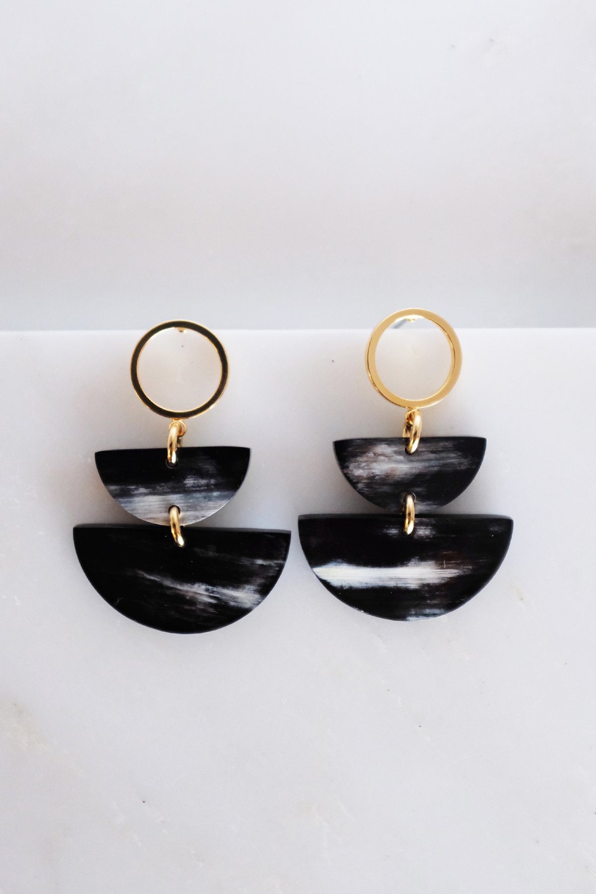 Saigon II Geo Buffalo Horn Post Dangle Earrings - RoshelLuxe.com