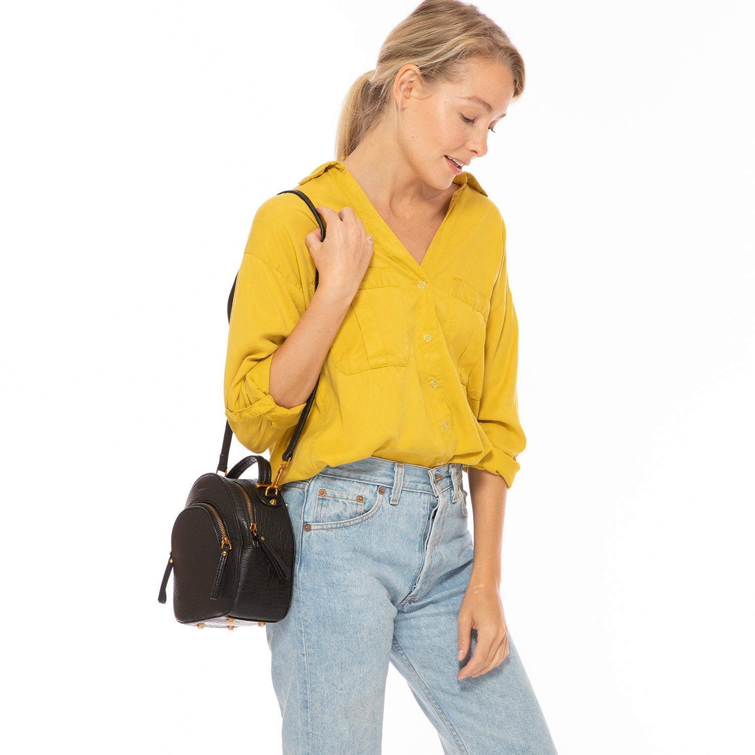 Small Black Leather Backpack Purse for Women Convertible Crossbody Bag - RoshelLuxe.com