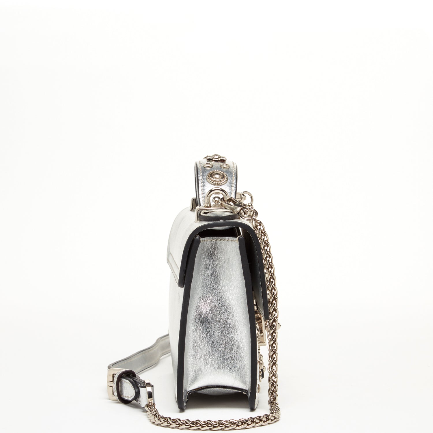 Small Leather Crossbody Bag Studded Silver Purse - RoshelLuxe.com