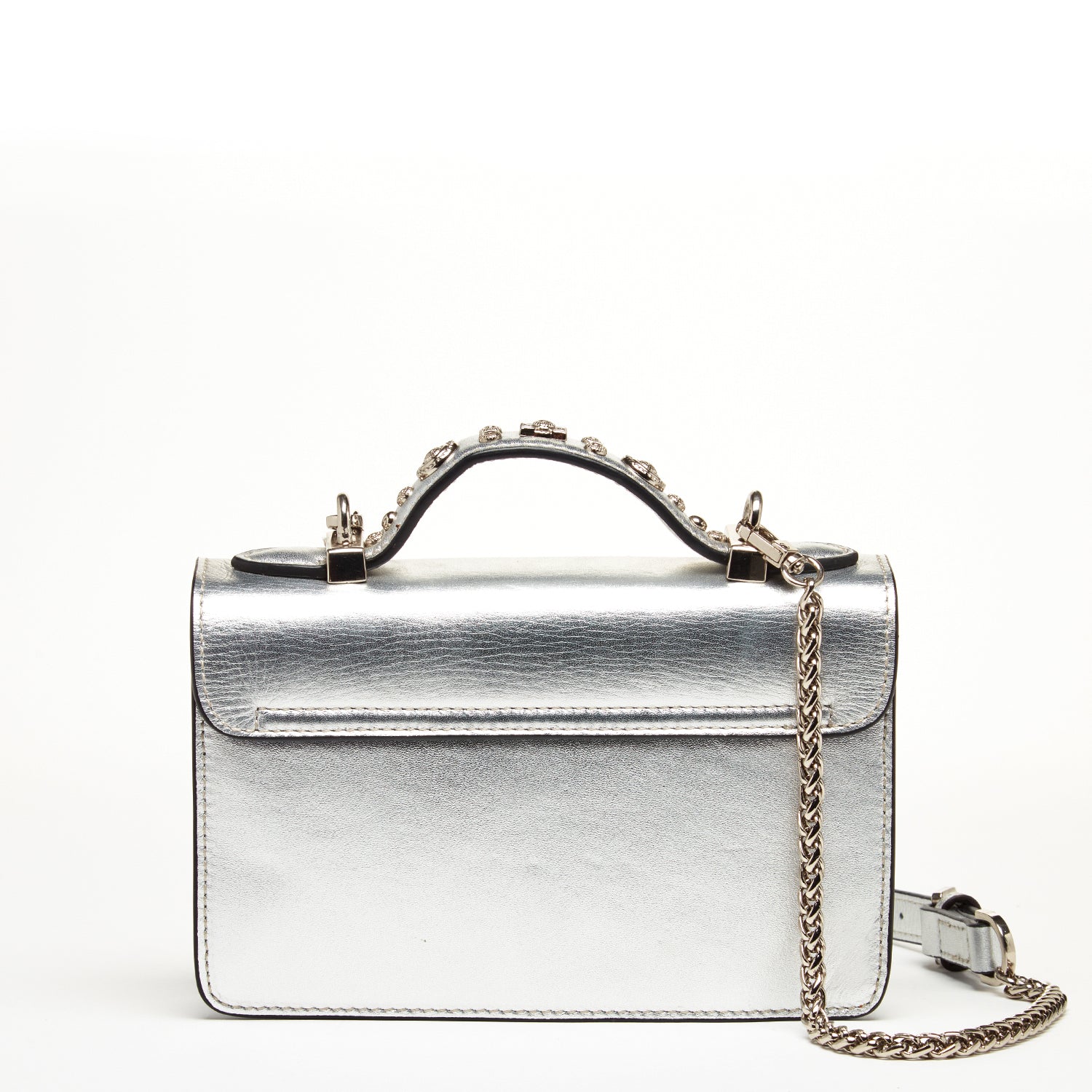 Small Leather Crossbody Bag Studded Silver Purse - RoshelLuxe.com
