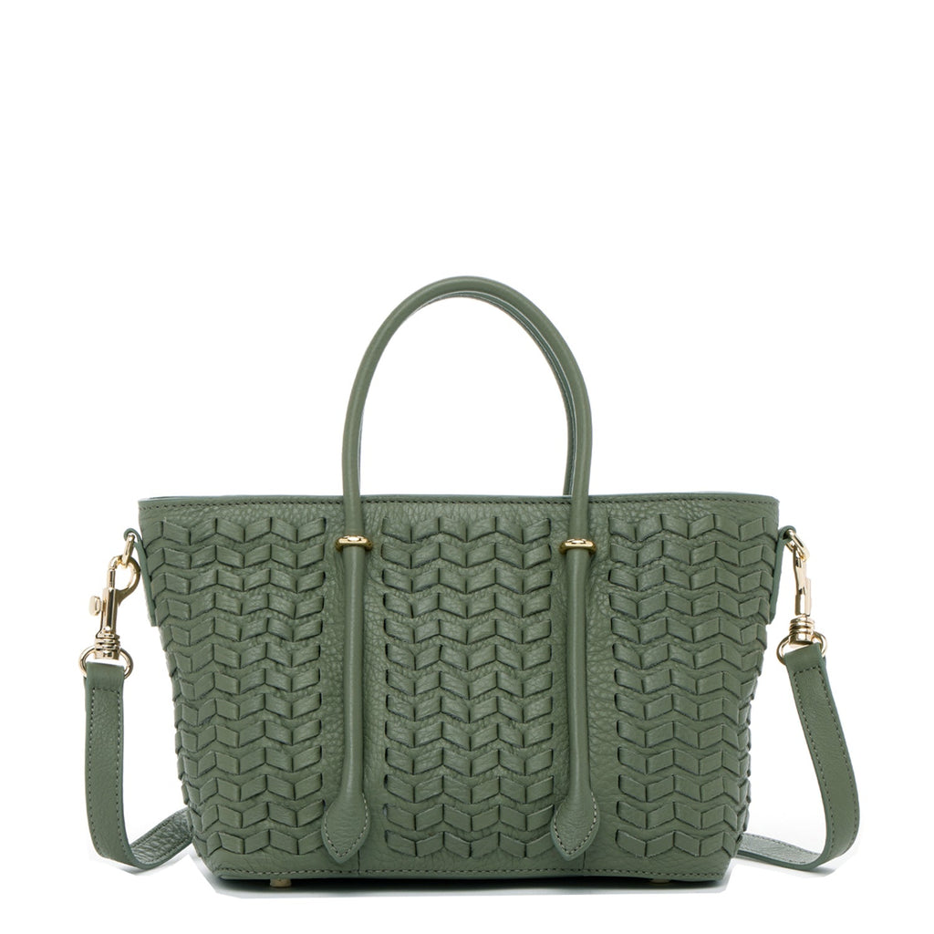 Woven Leather Satchel Bag Sage Green