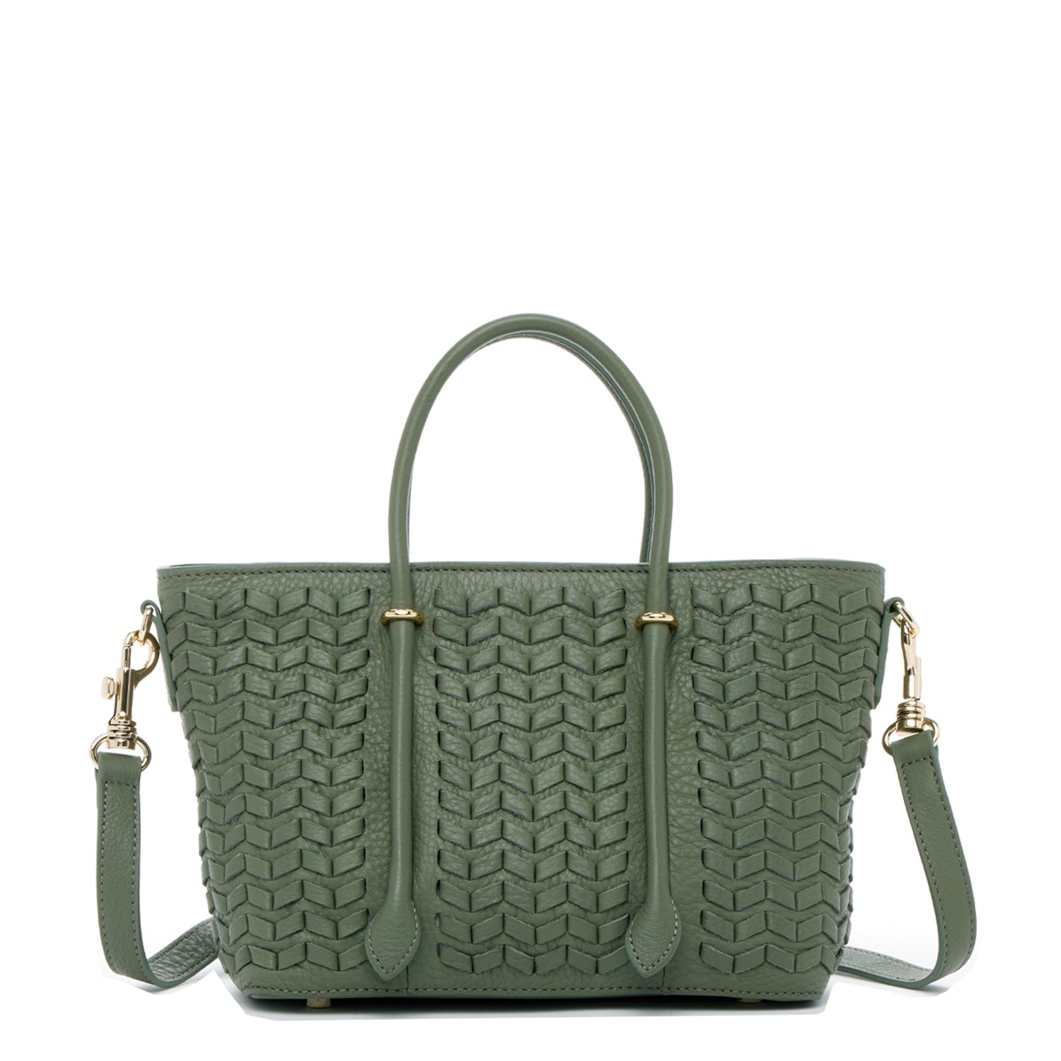 Woven Leather Satchel Bag Sage Green - RoshelLuxe.com