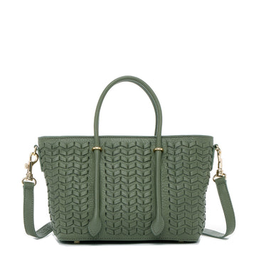 Woven Leather Satchel Bag Sage Green