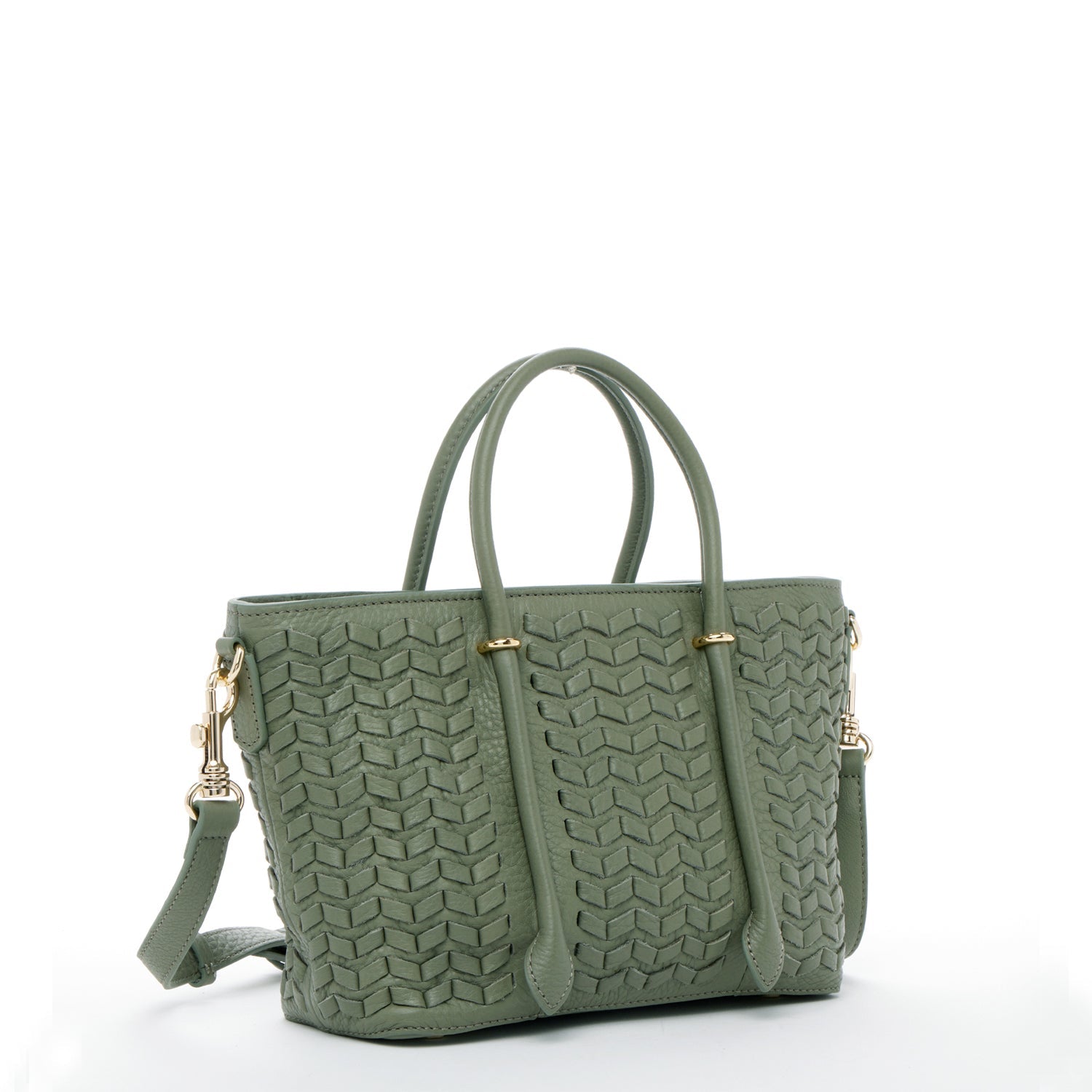 Woven Leather Satchel Bag Sage Green - RoshelLuxe.com