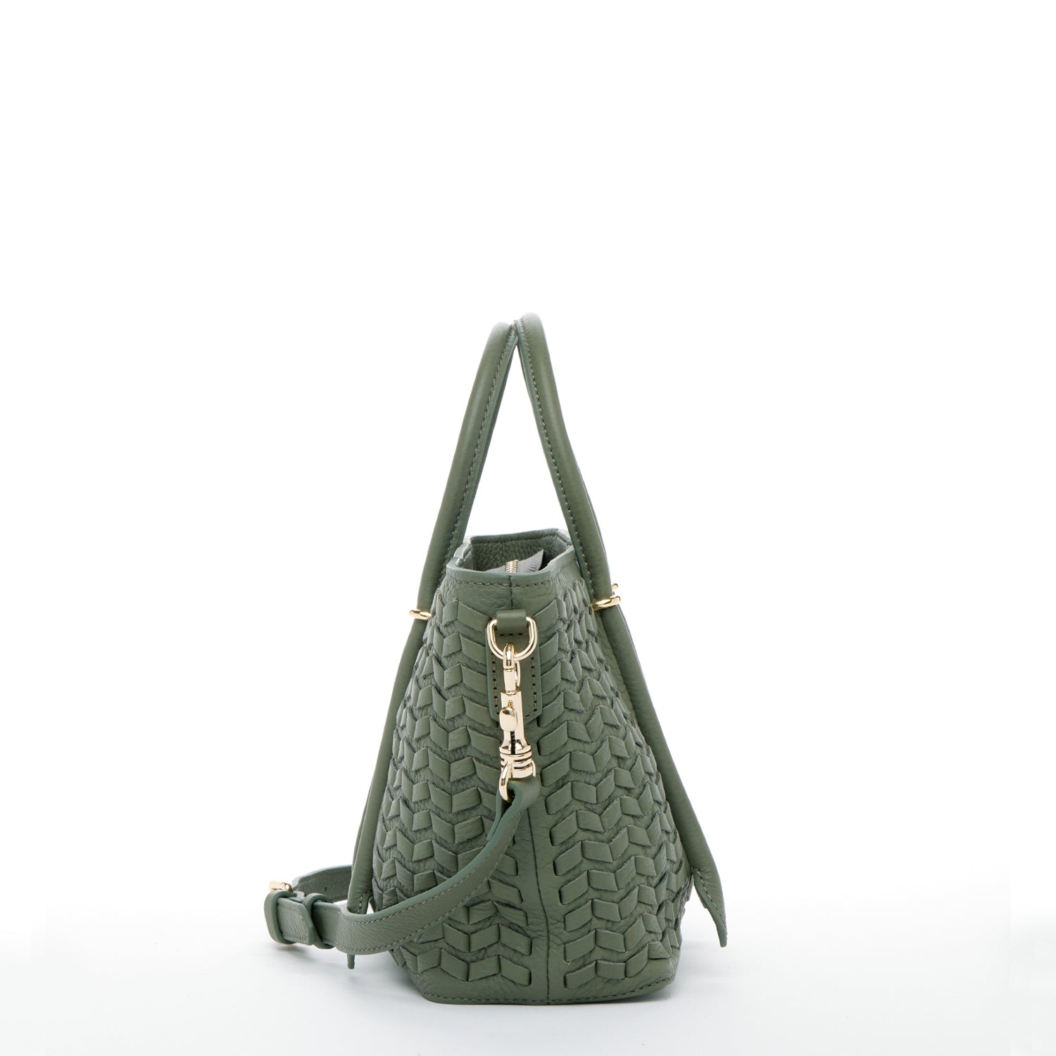 Woven Leather Satchel Bag Sage Green