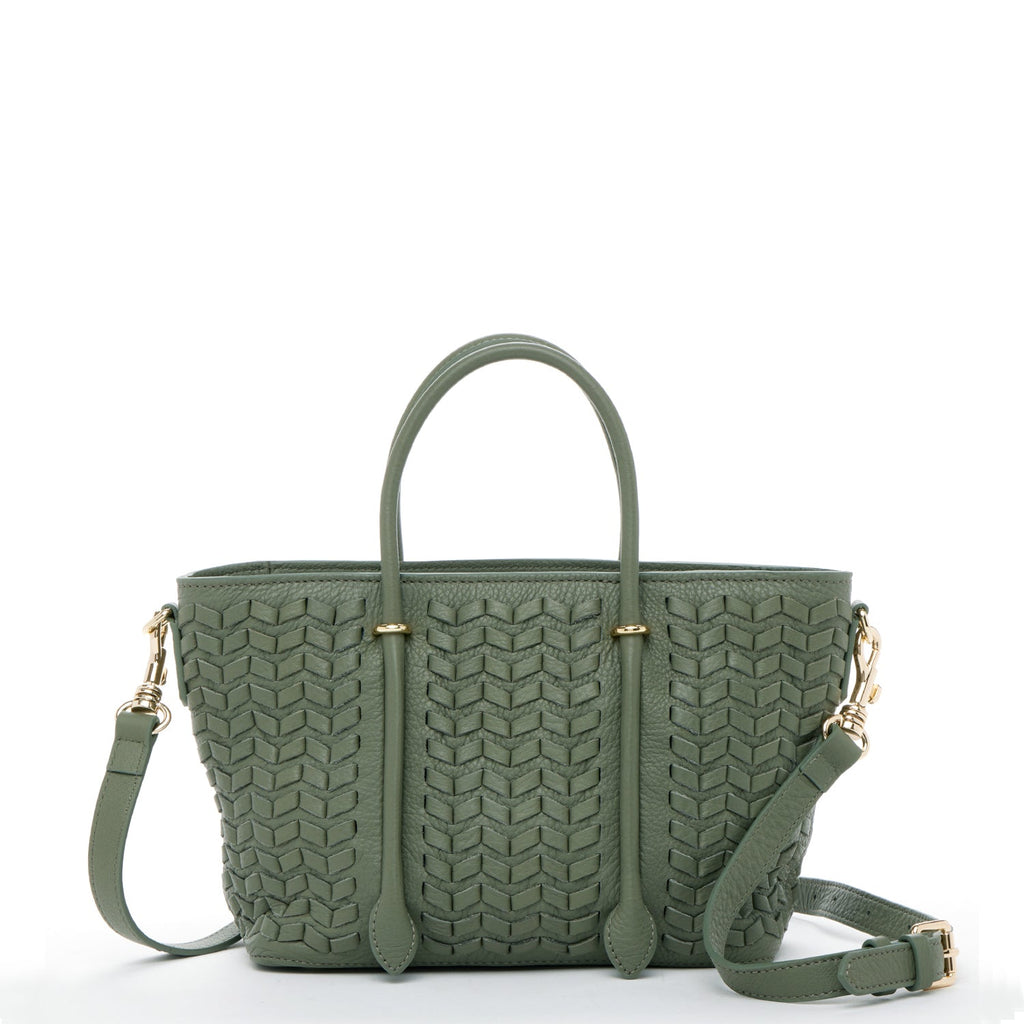 Woven Leather Satchel Bag Sage Green