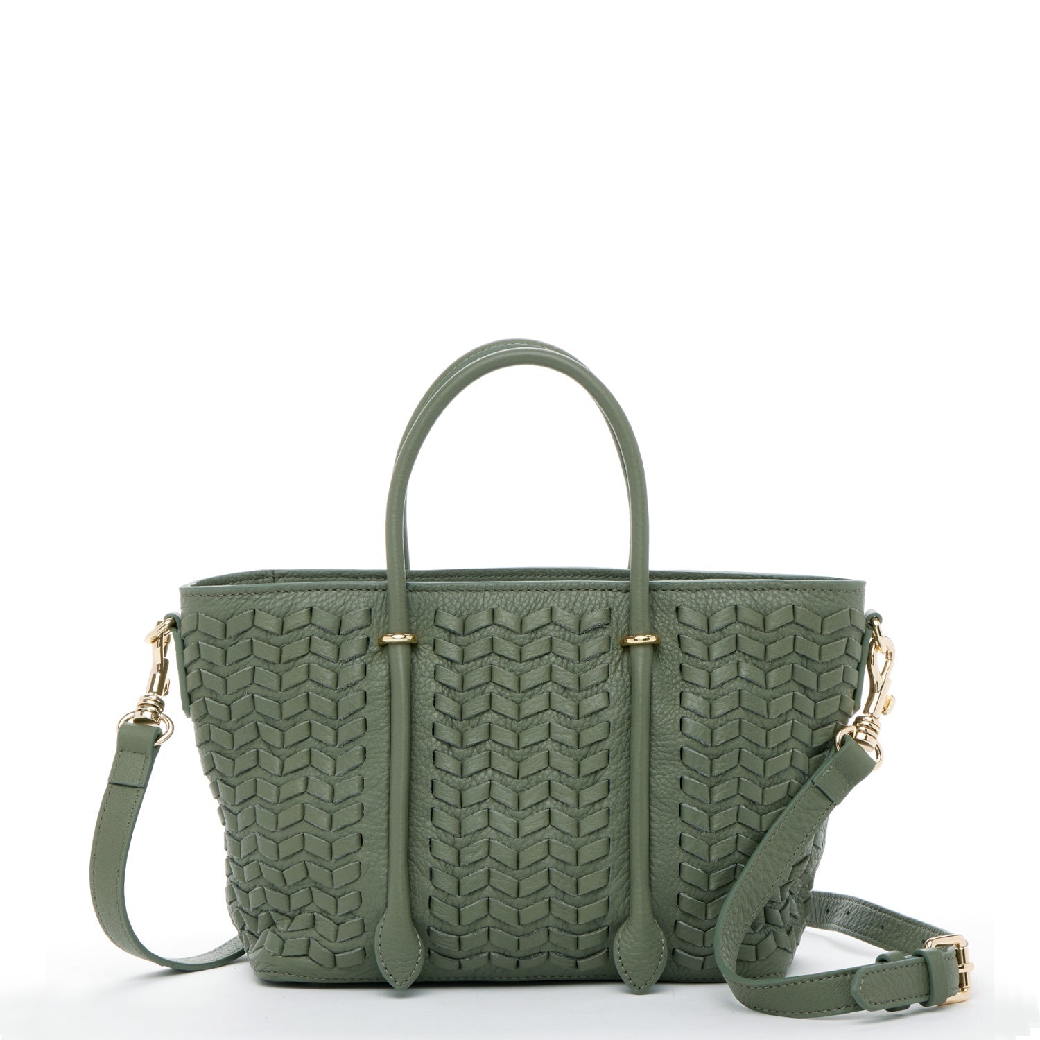 Woven Leather Satchel Bag Sage Green - RoshelLuxe.com