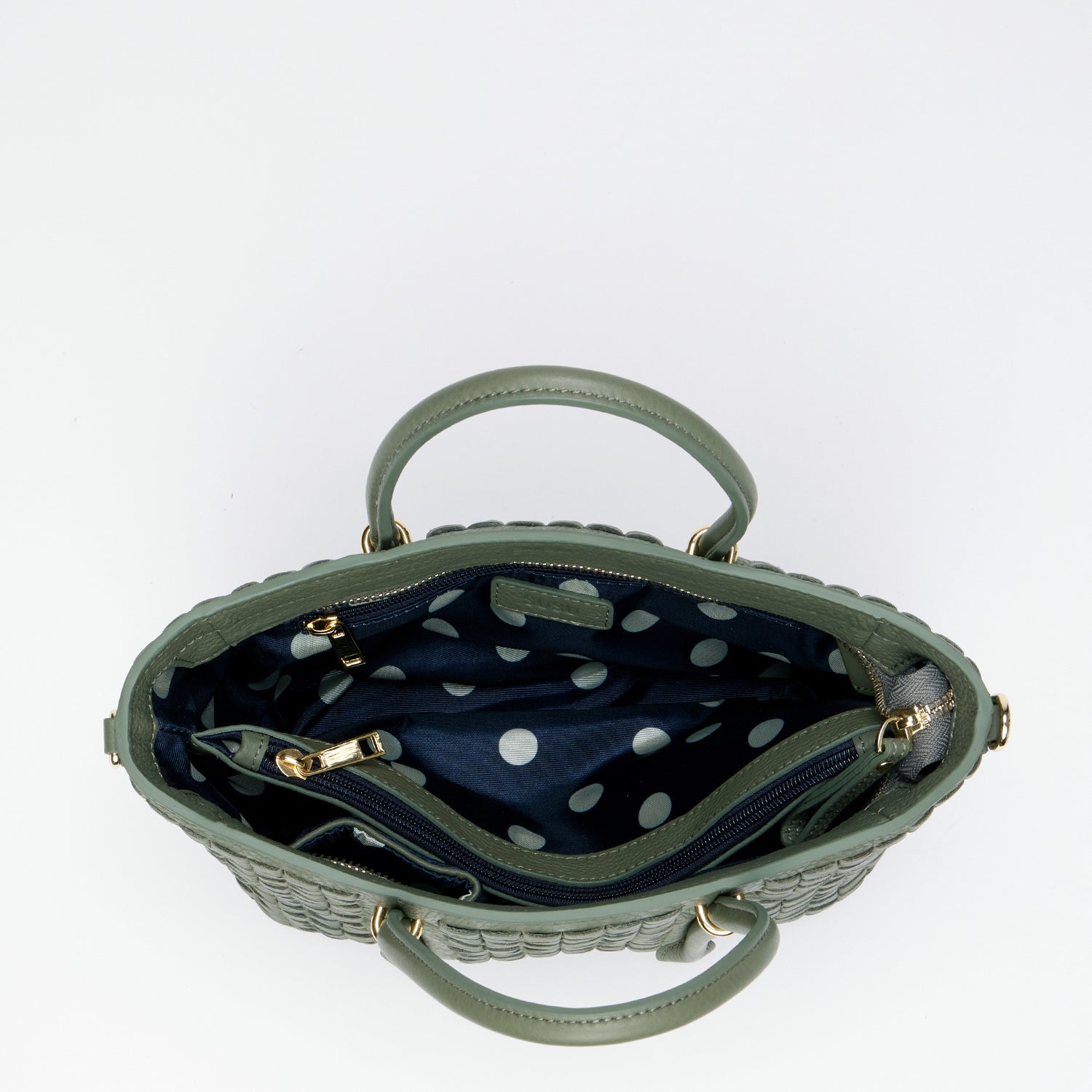 Woven Leather Satchel Bag Sage Green - RoshelLuxe.com