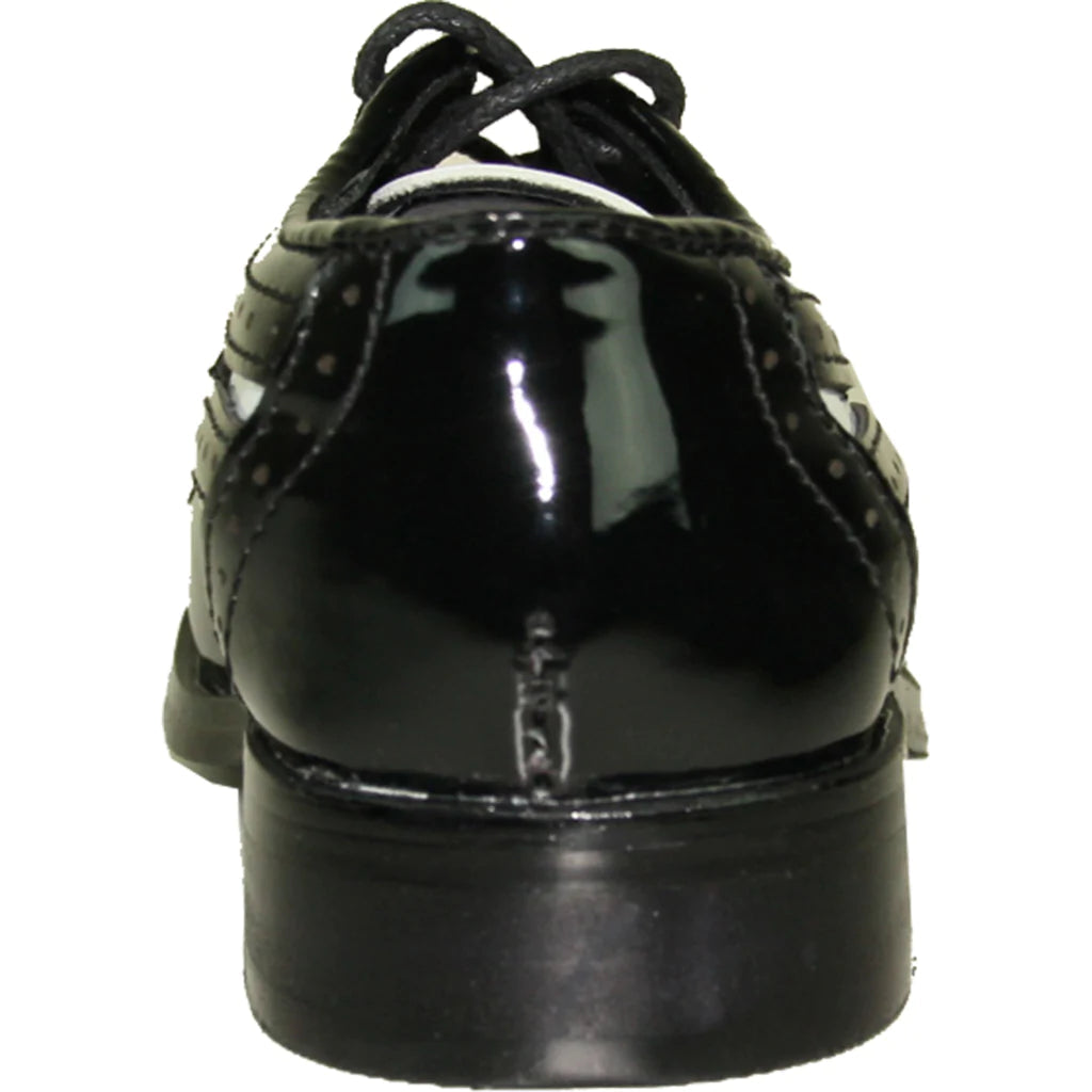 VANGELO Boy Dress Shoe TAB-3KID Oxford Formal Tuxedo for Prom & Wedding Black/White Patent Two Tone - RoshelLuxe.com