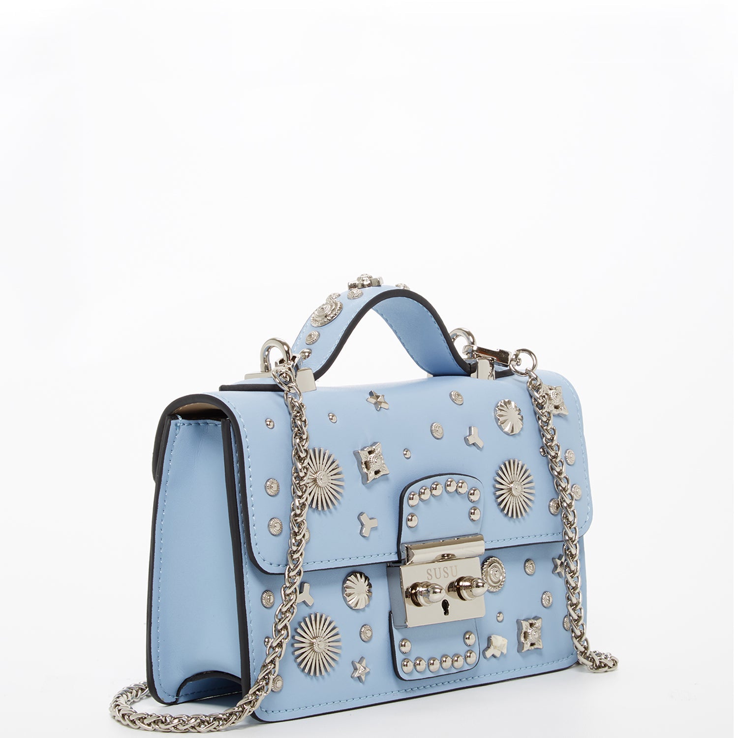 Small Leather Crossbody Bag Sky Blue Purse Studded Baby Blue Women's Handbag - RoshelLuxe.com