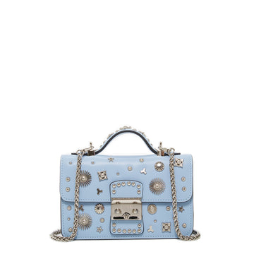 Small Leather Crossbody Bag Sky Blue Purse Studded Baby Blue Women's Handbag