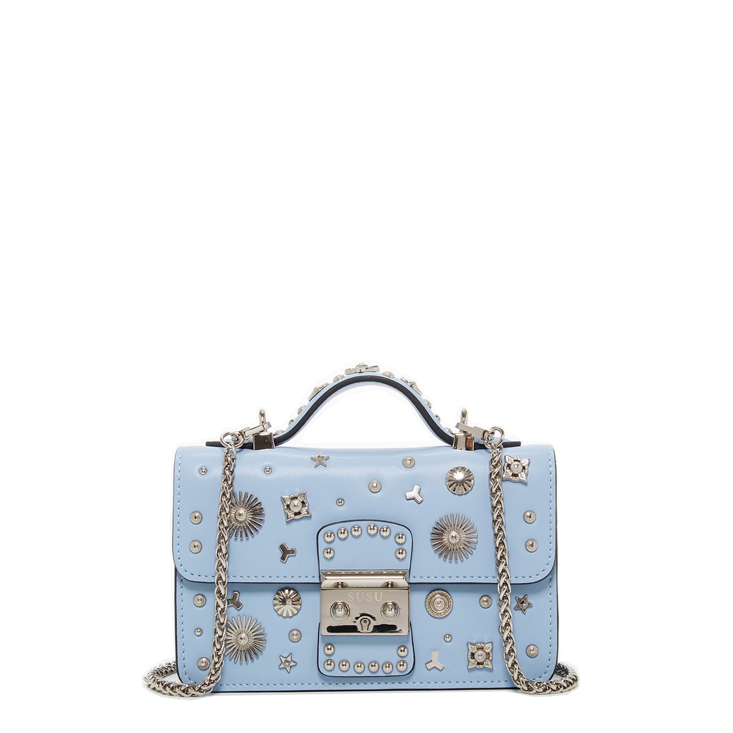 Small Leather Crossbody Bag Sky Blue Purse Studded Baby Blue Women's Handbag