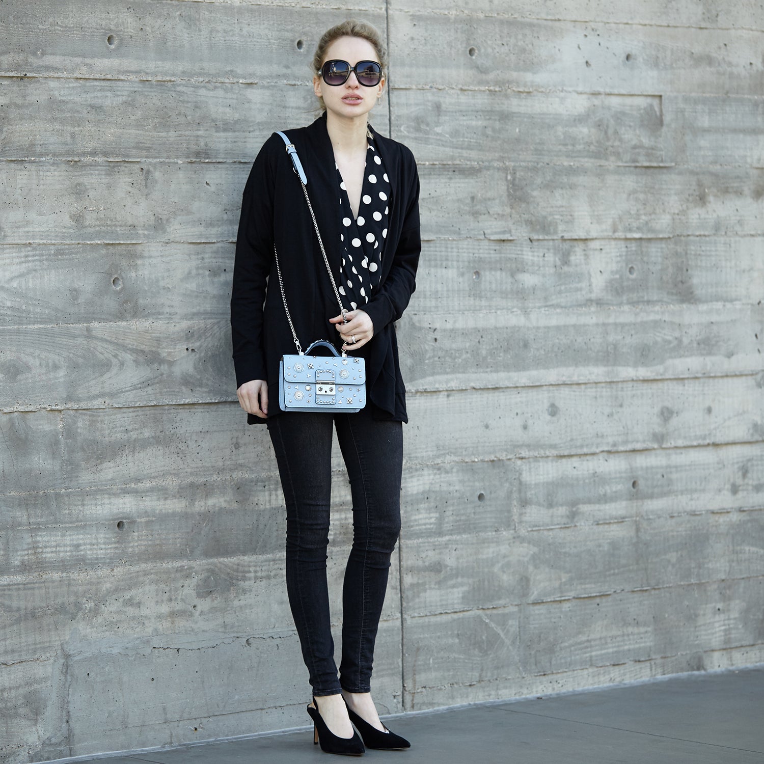 Small Leather Crossbody Bag Sky Blue Purse Studded Baby Blue Women's Handbag