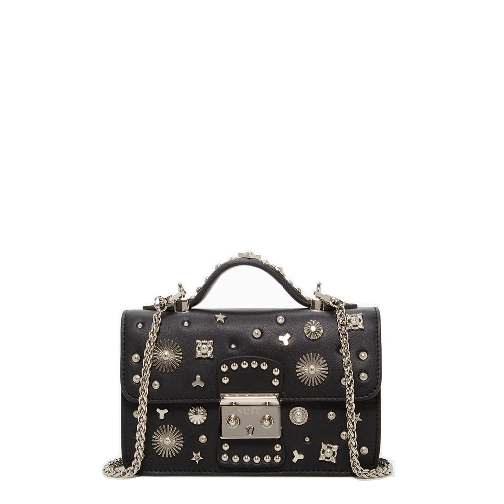 Studded Small Leather Crossbody Bag Black Purse