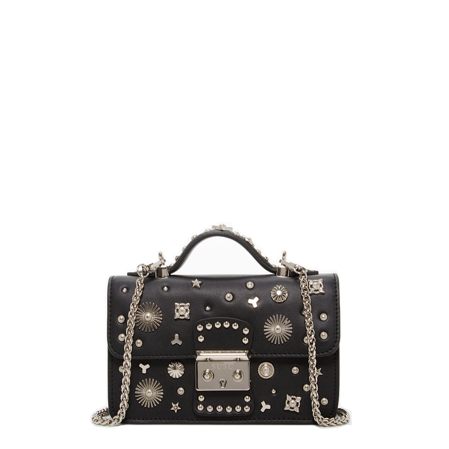 Studded Small Leather Crossbody Bag Black Purse