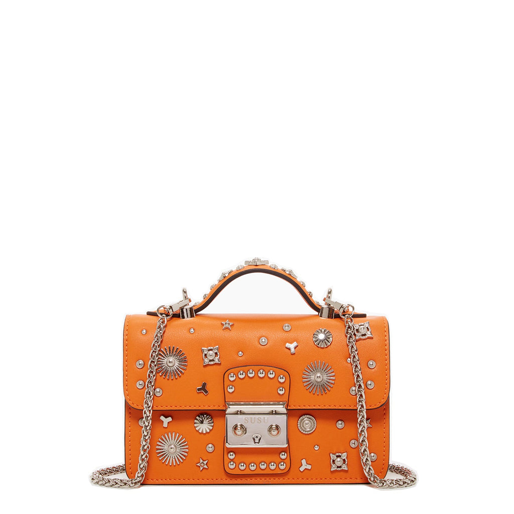 Studded Small Leather Crossbody Bag Orange Purse Cute Handbag  Women's Handbag