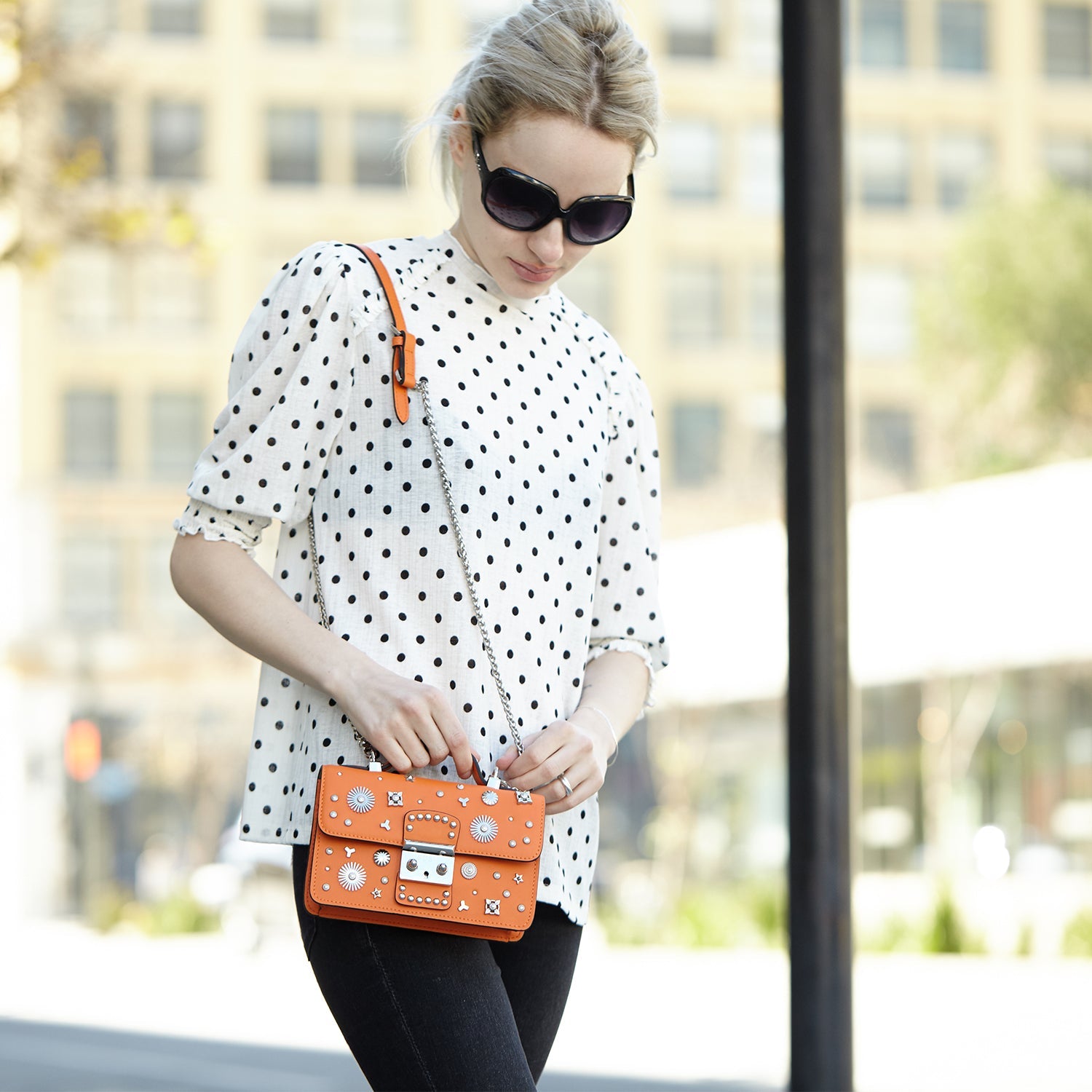 Studded Small Leather Crossbody Bag Orange Purse Cute Handbag  Women's Handbag - RoshelLuxe.com