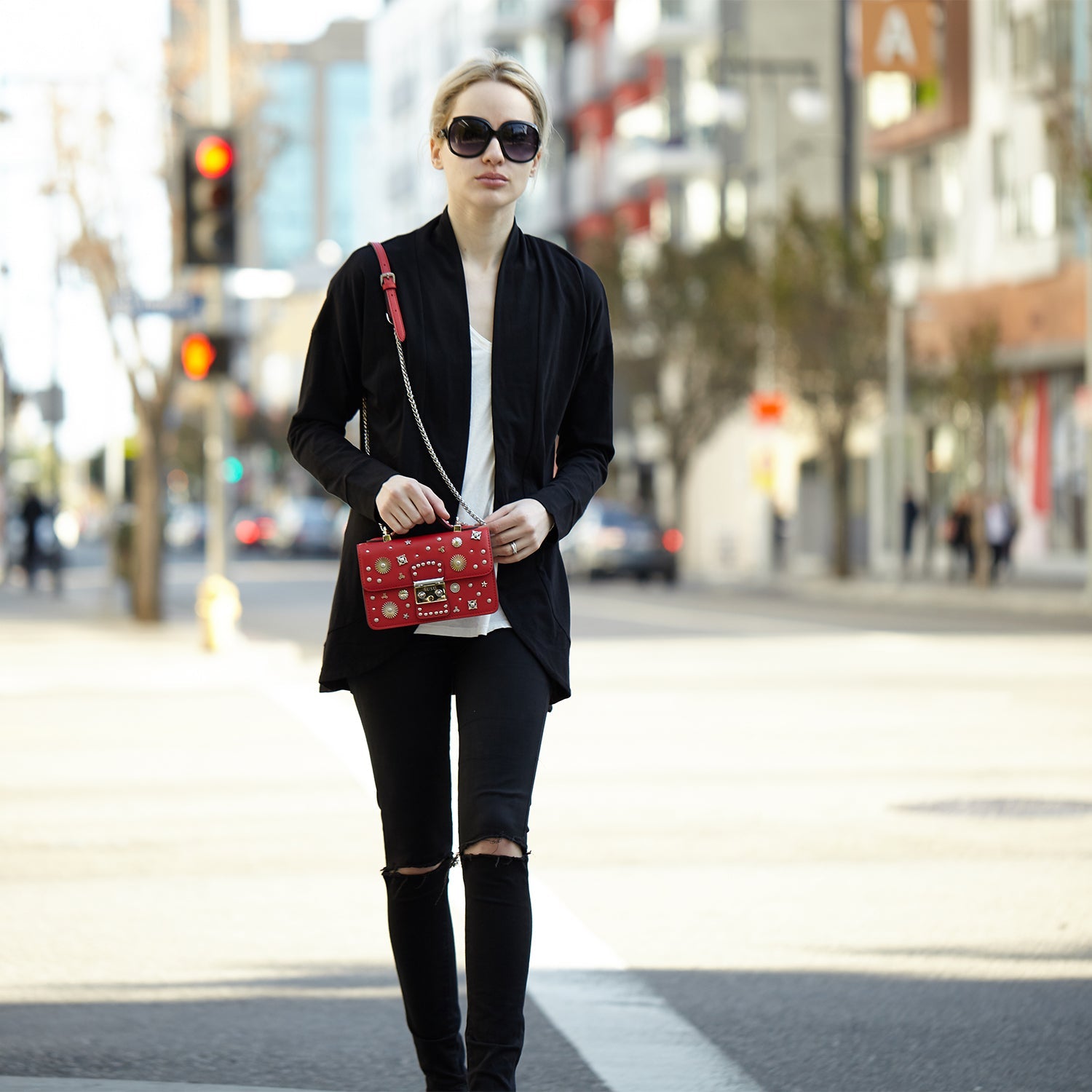 Studded Small Leather Crossbody Bag Red Purse - RoshelLuxe.com