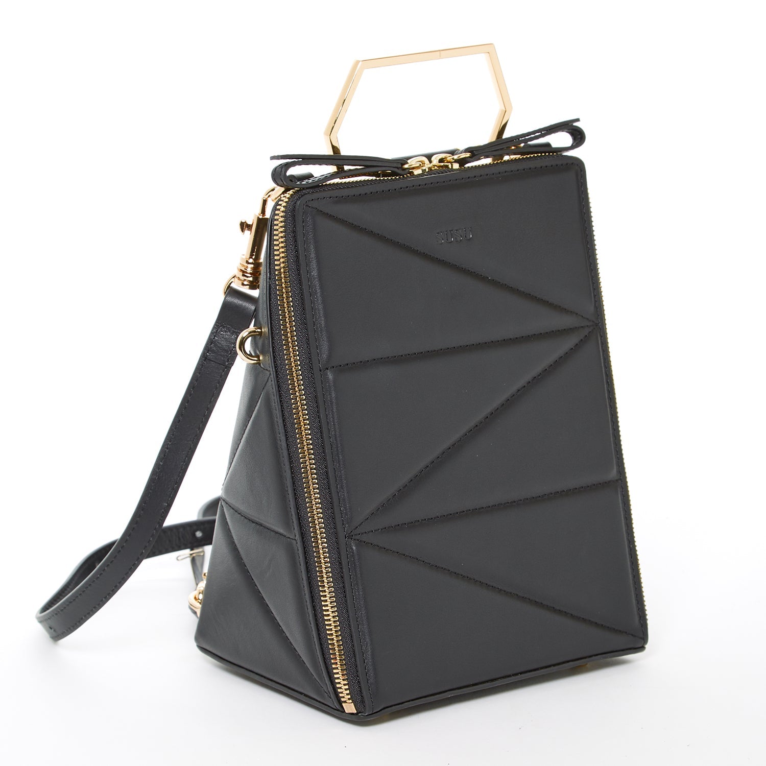 Black Leather Backpack Purse for Women Unique Convertible Crossbody Bag - RoshelLuxe.com