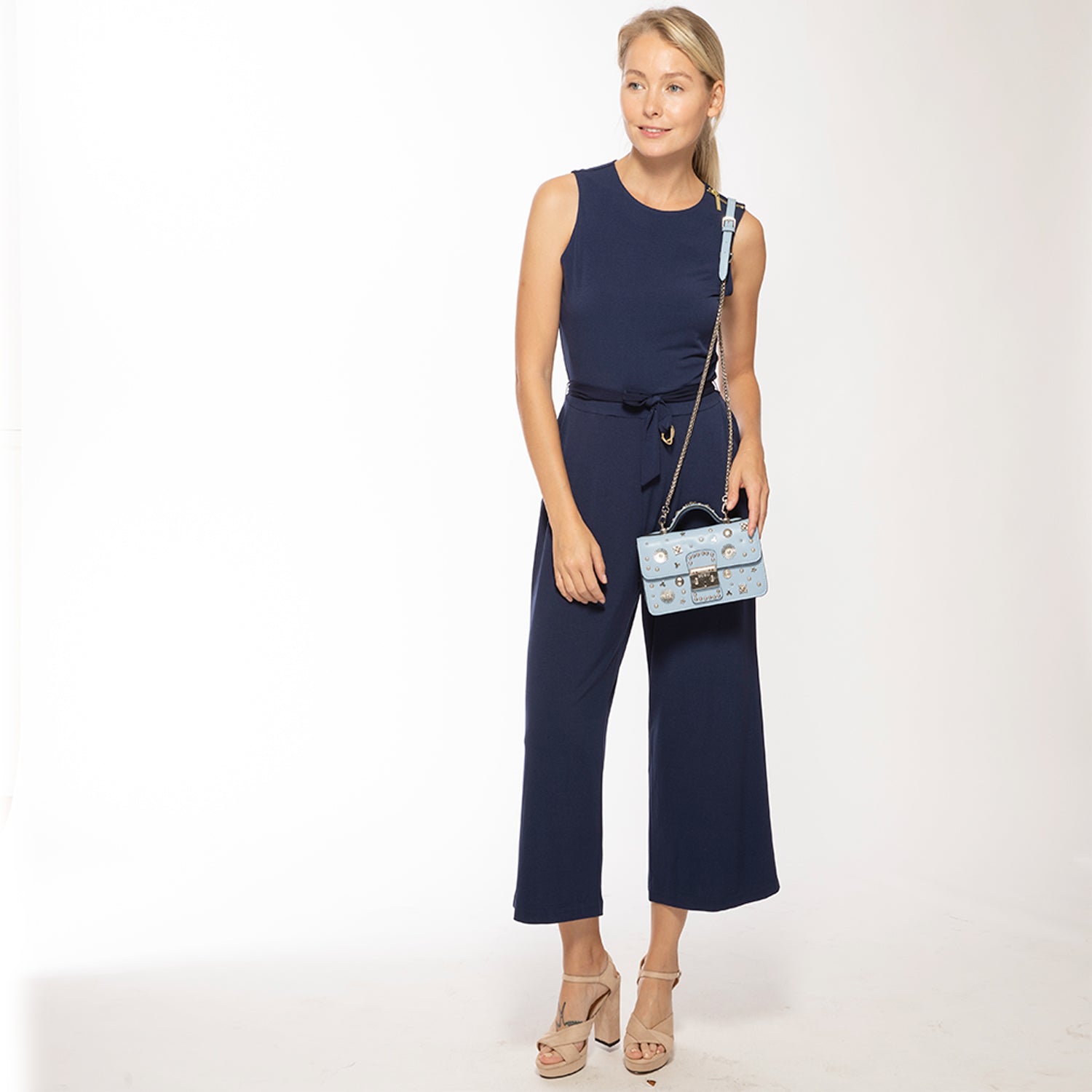 Small Leather Crossbody Bag Sky Blue Purse Studded Baby Blue Women's Handbag - RoshelLuxe.com
