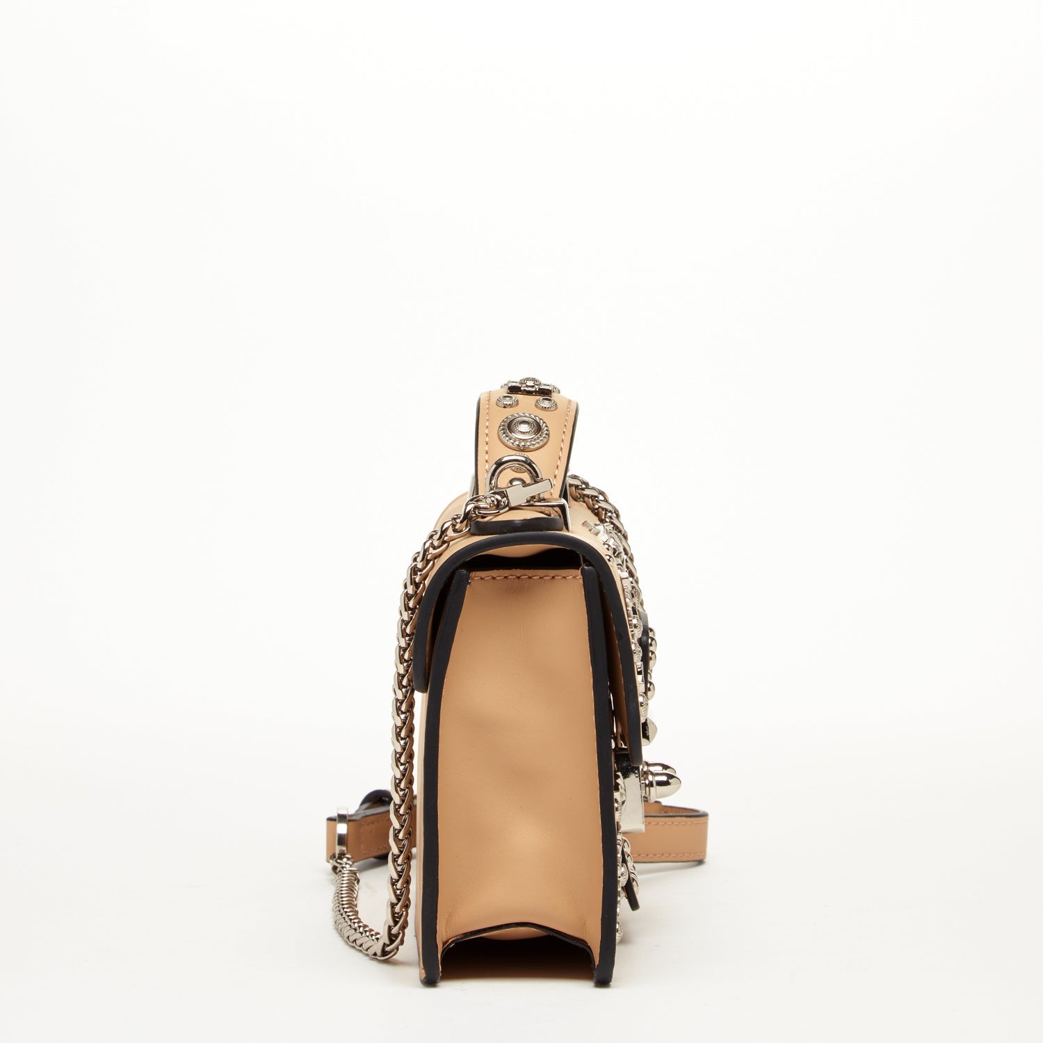 Small Leather Crossbody Bag Studded Dark Beige Tan Purse - RoshelLuxe.com