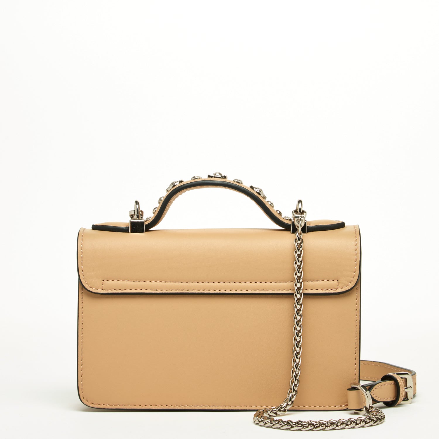 Small Leather Crossbody Bag Studded Dark Beige Tan Purse - RoshelLuxe.com