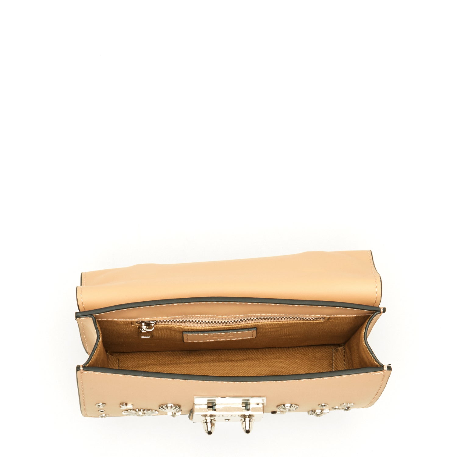 Small Leather Crossbody Bag Studded Dark Beige Tan Purse - RoshelLuxe.com