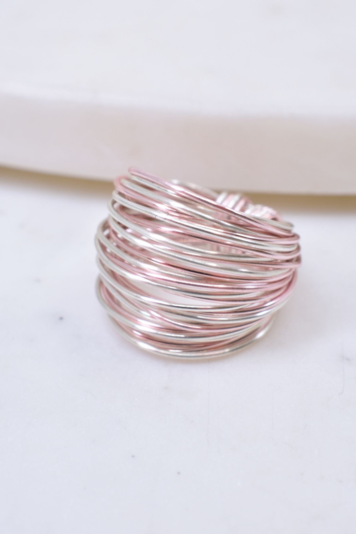 Rose gold and silver wire wrap crystal ring for women - RoshelLuxe.com