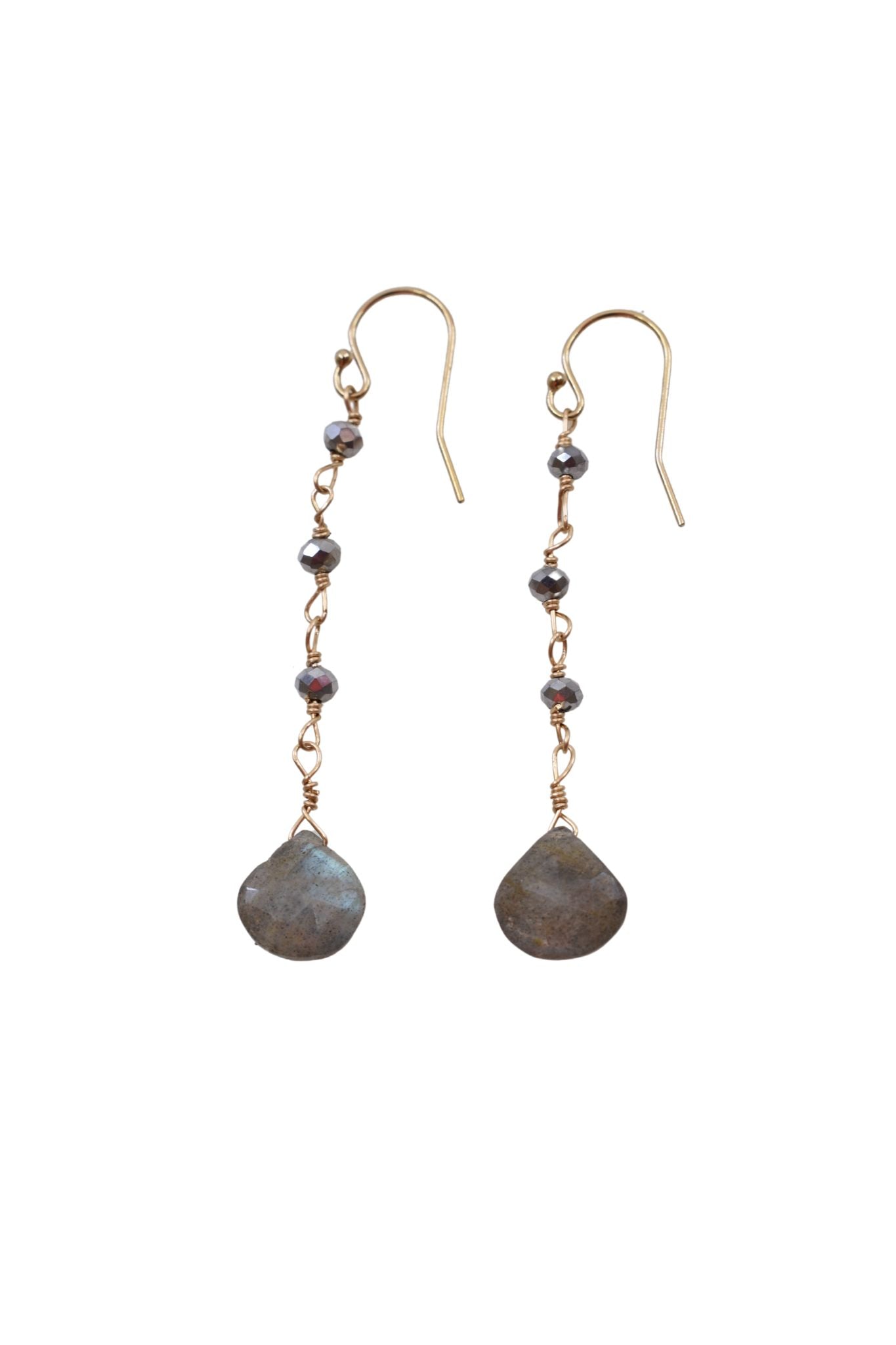 Polished pyrite and labradorite drop earrings for women- RoshelLuxe.com