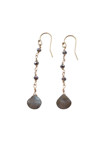 Emmah Earrings in Polished Pyrite and Labradorite
