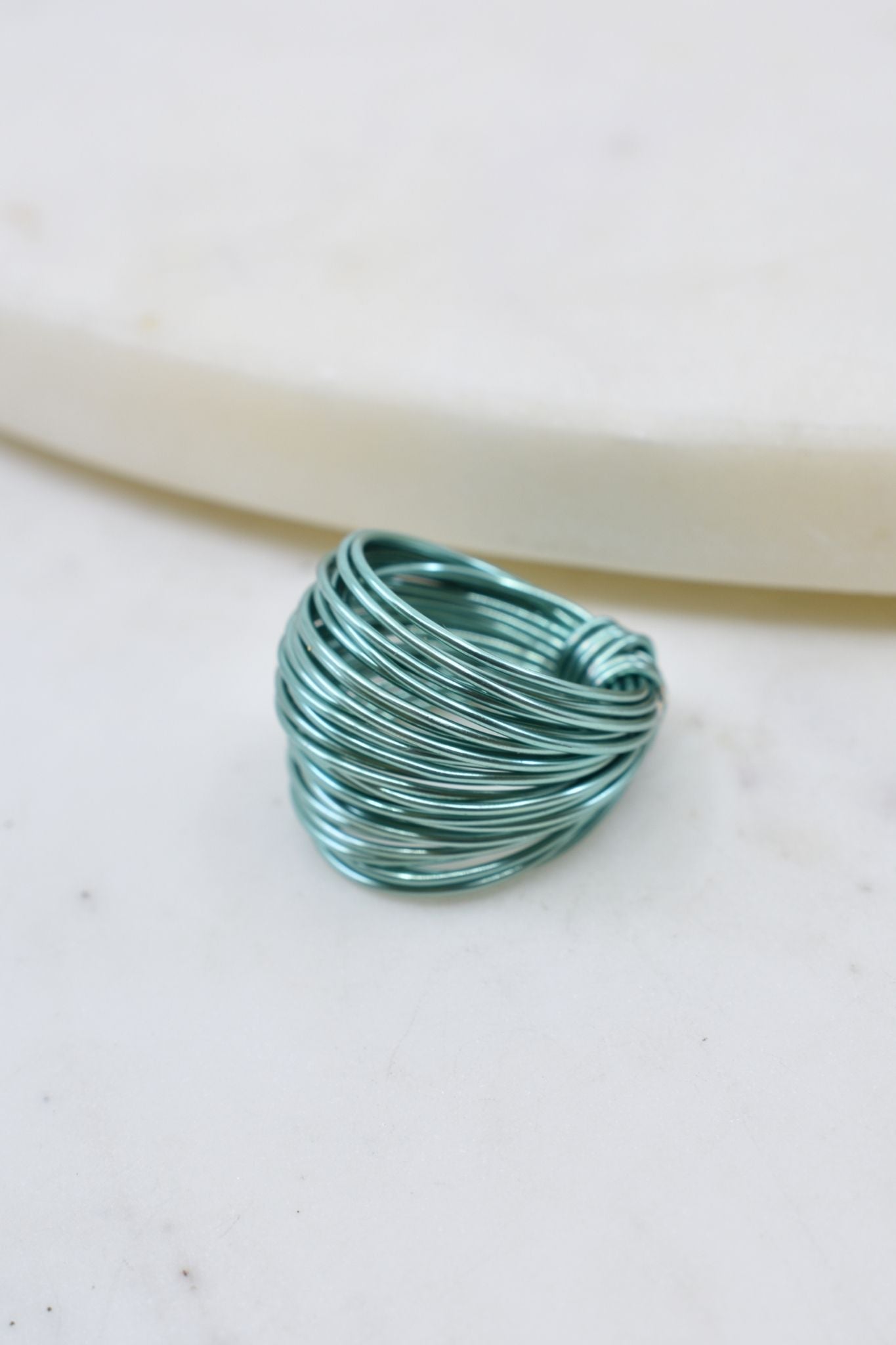 Teal crystal wire wrap ring handmade jewelry for women - RoshelLuxe.com