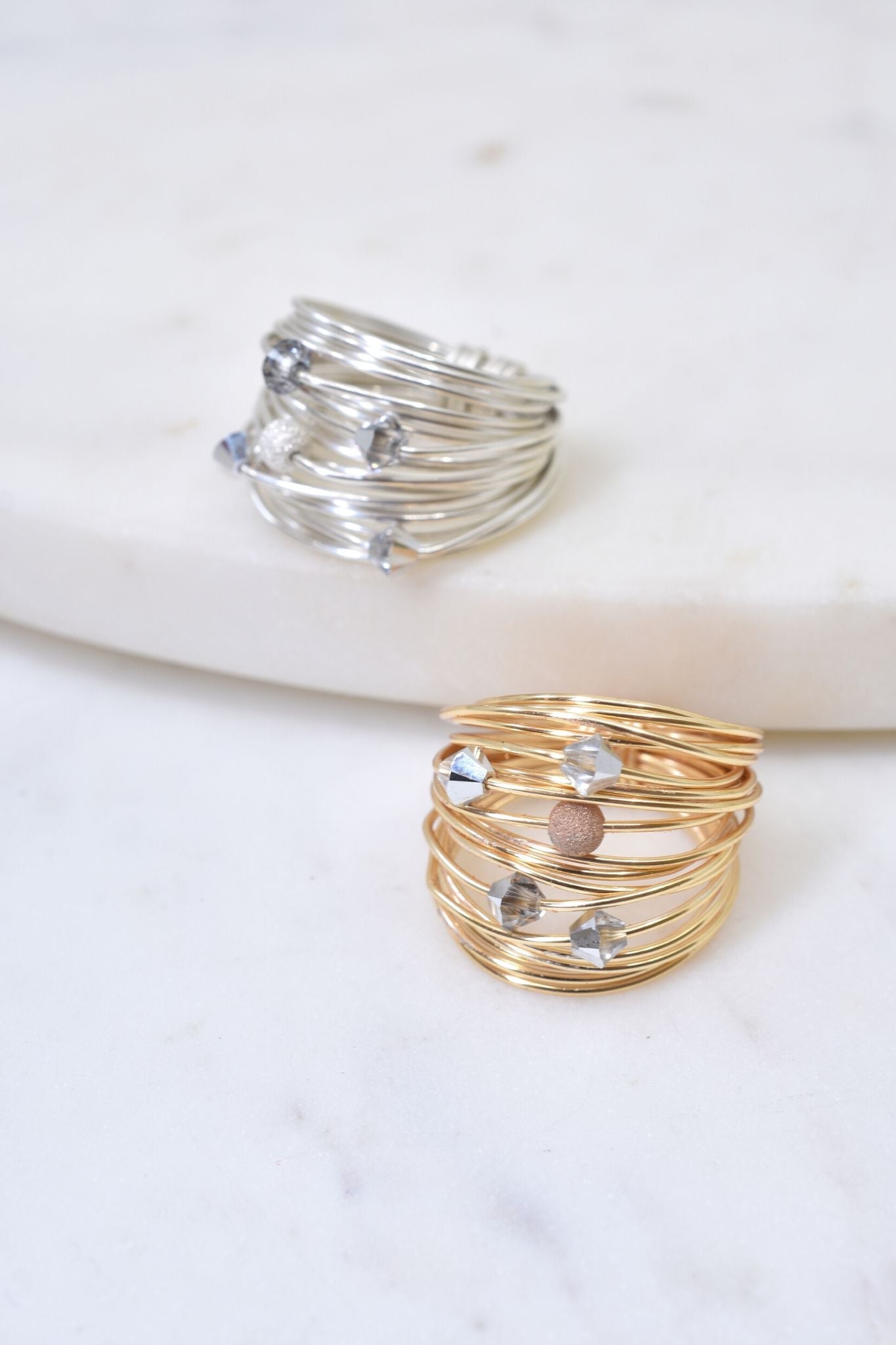 Grey Swarovski crystal wire wrap ring for women- RoshelLuxe.com