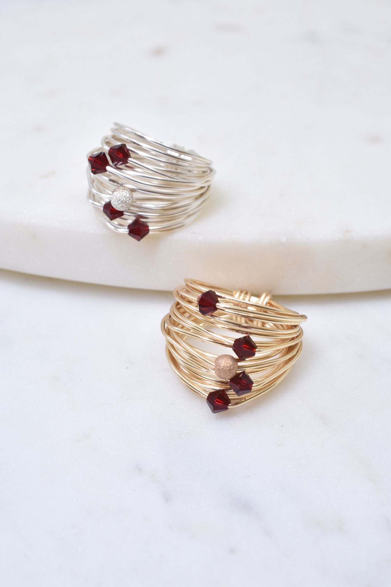 Ruby Swarovski crystal wire wrap ring- RoshelLuxe.com