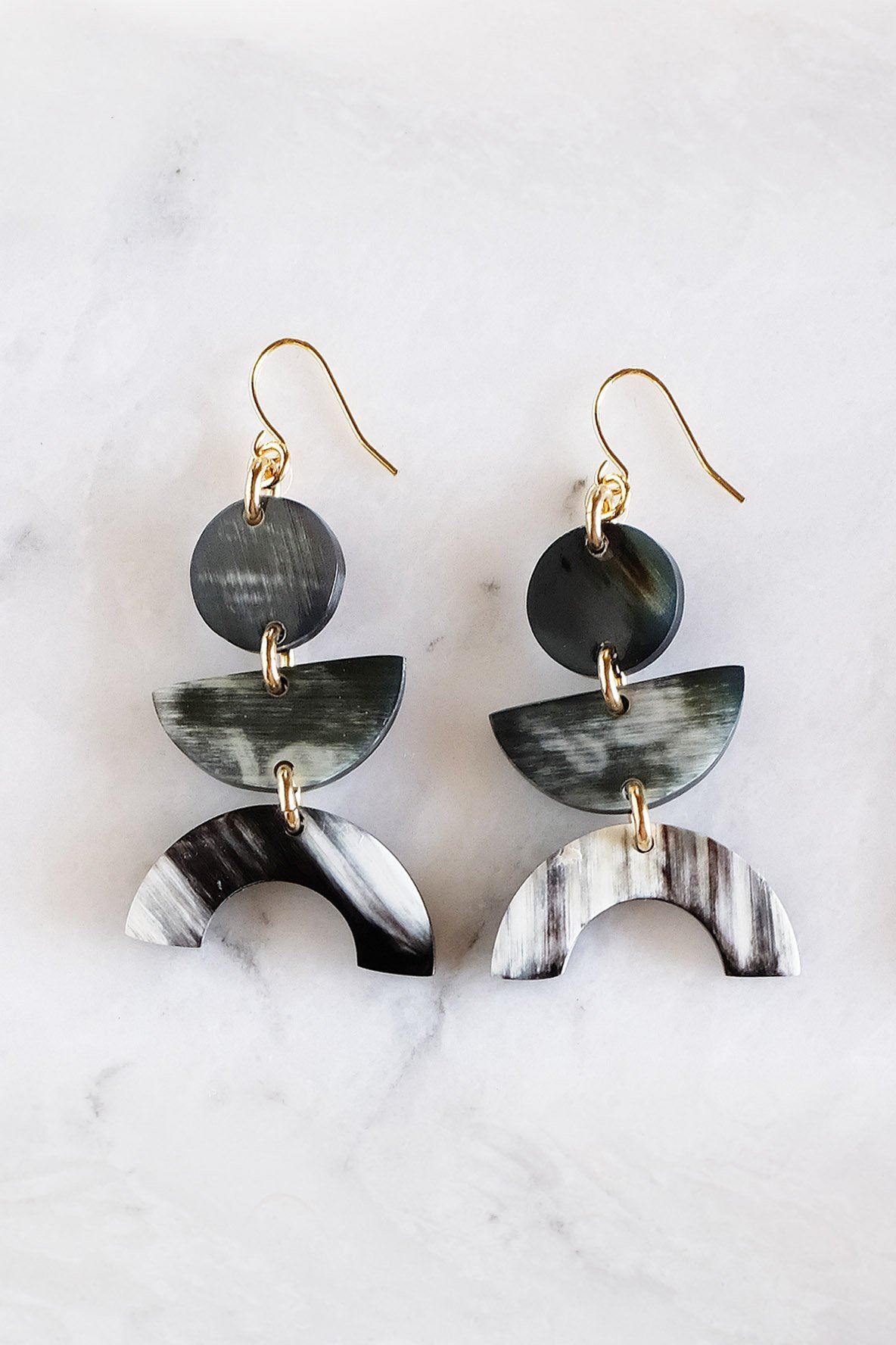 Vui Mung Geometric Buffalo Horn Statement Earrings - RoshelLuxe.com