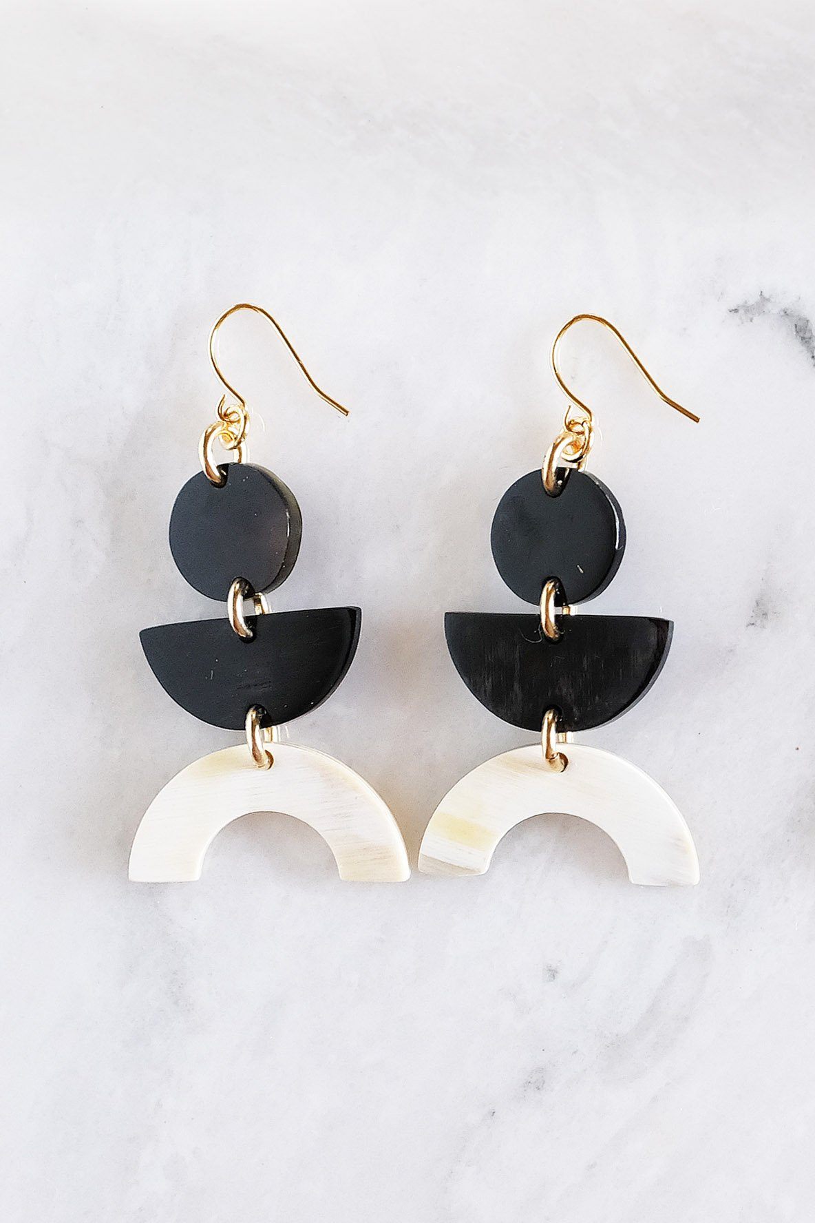 Vui Mung Geometric Buffalo Horn Statement Earrings - RoshelLuxe.com