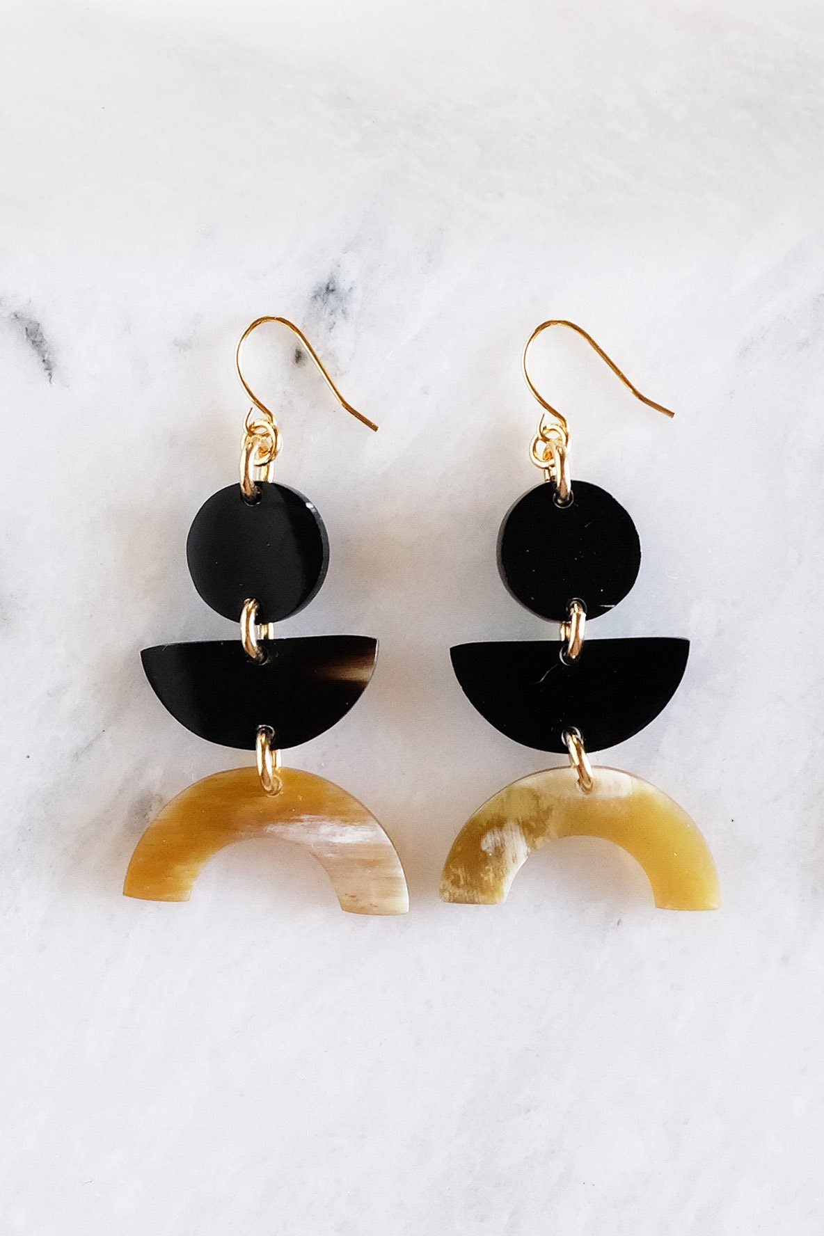 Vui Mung Geometric Buffalo Horn Statement Earrings - RoshelLuxe.com