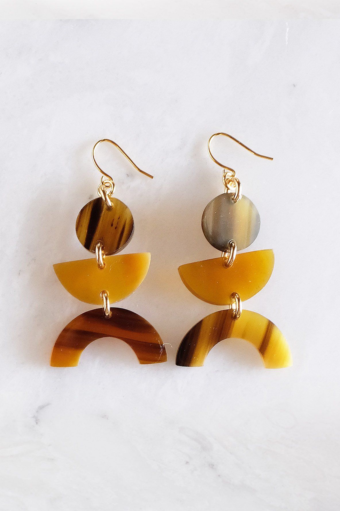 Vui Mung Geometric Buffalo Horn Statement Earrings - RoshelLuxe.com