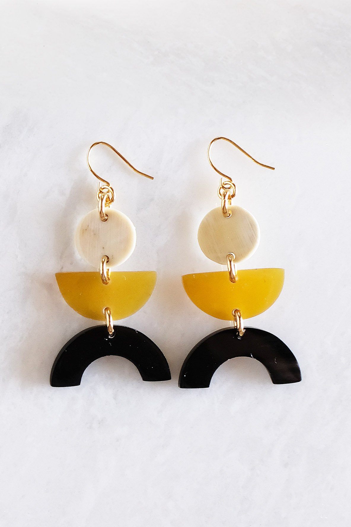 Vui Mung Geometric Buffalo Horn Statement Earrings - RoshelLuxe.com