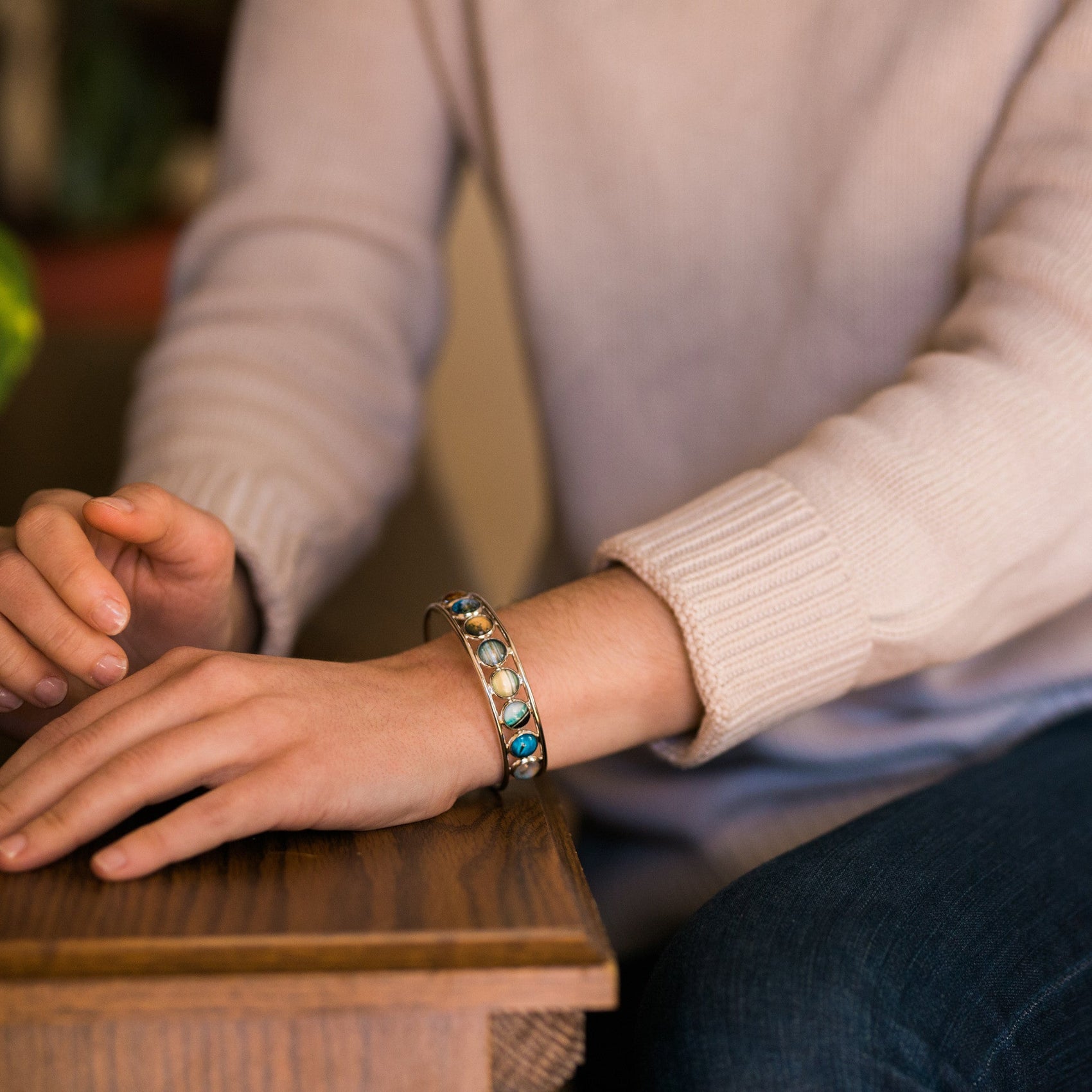 Solar System Silver Bangle Bracelet - RoshelLuxe.com