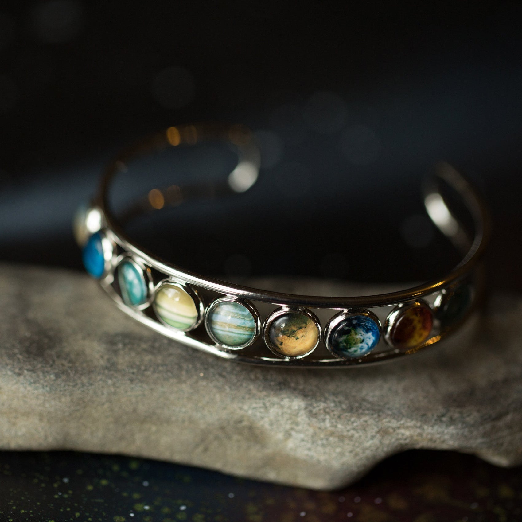 Solar System Silver Bangle Bracelet - RoshelLuxe.com
