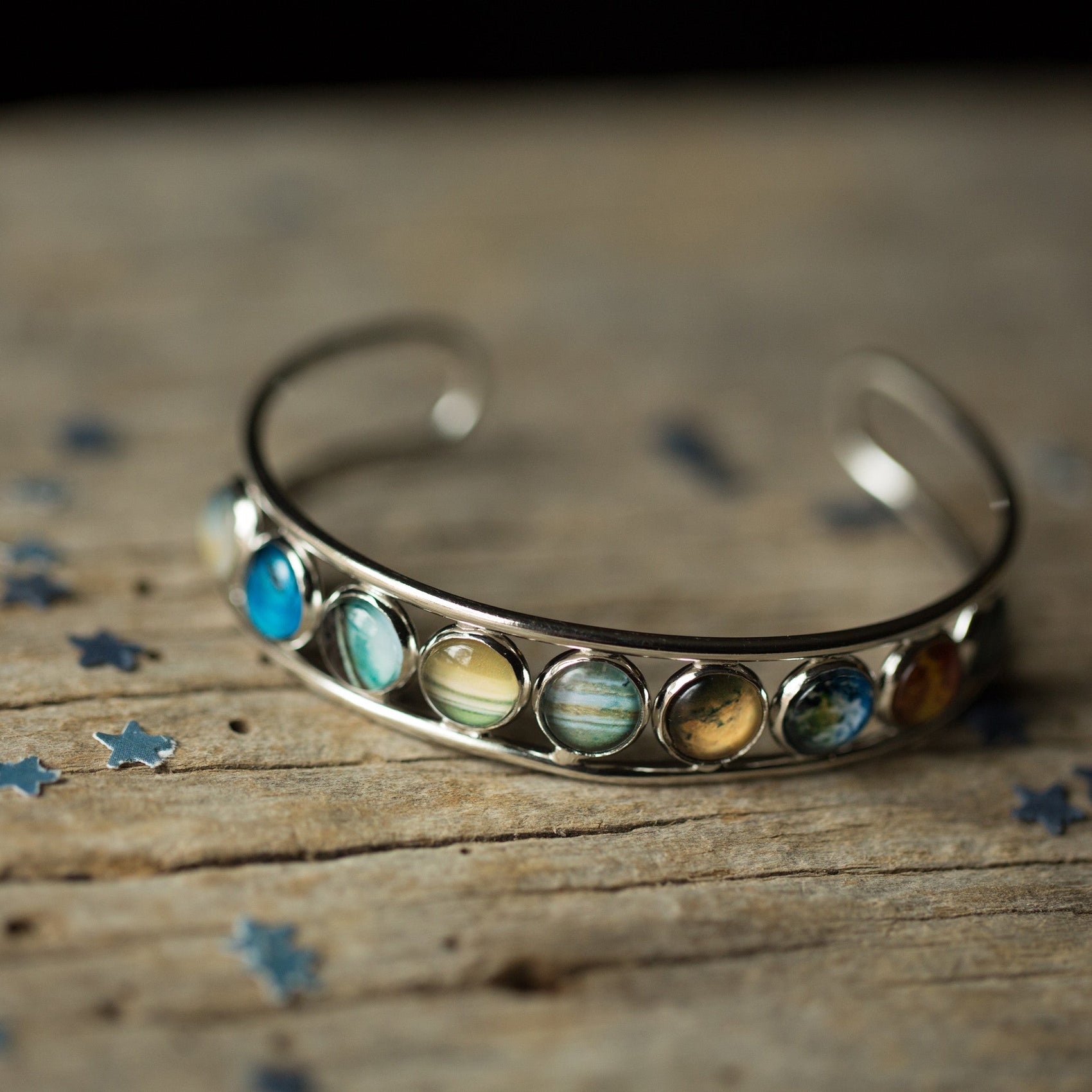 Solar System Silver Bangle Bracelet - RoshelLuxe.com