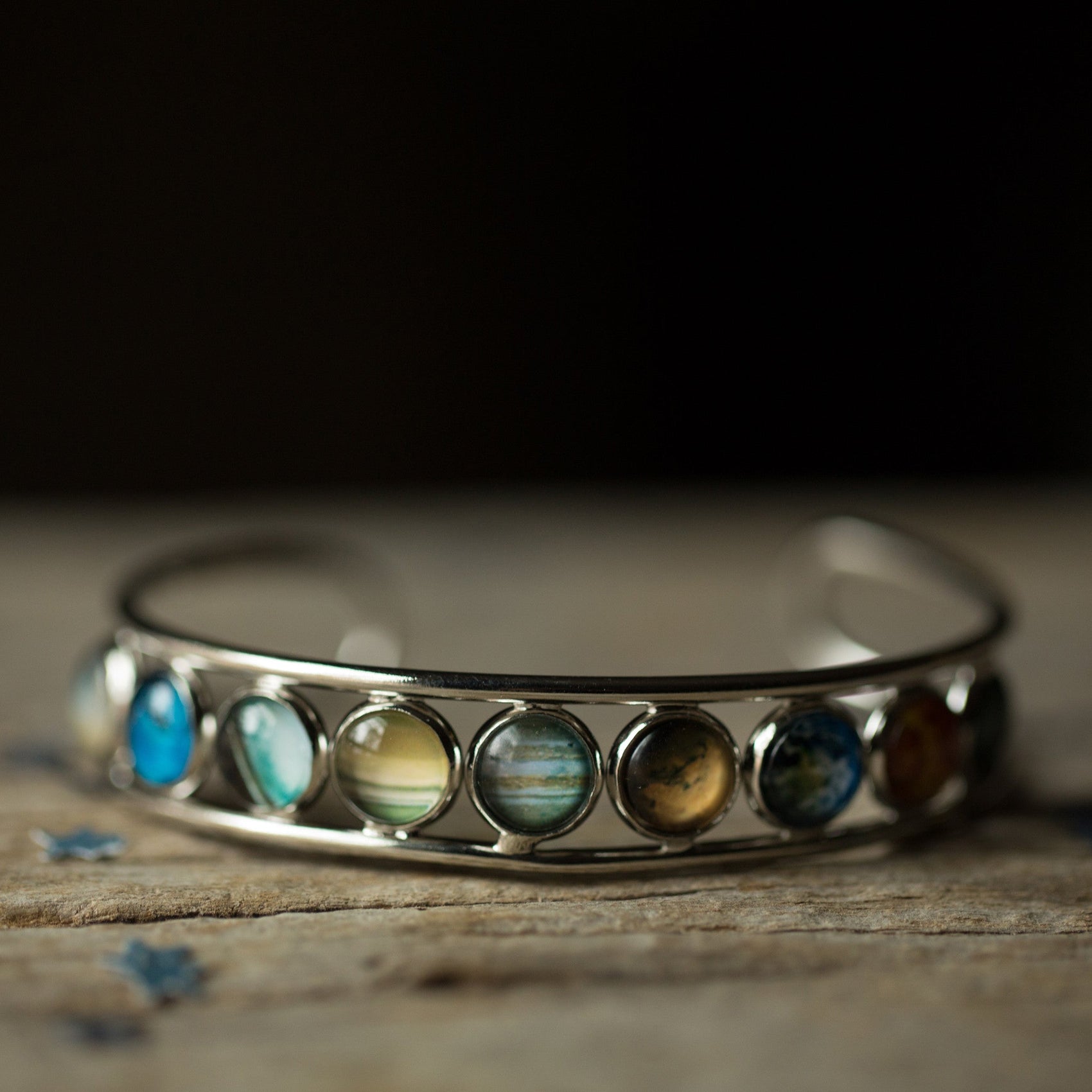 Solar System Silver Bangle Bracelet - RoshelLuxe.com