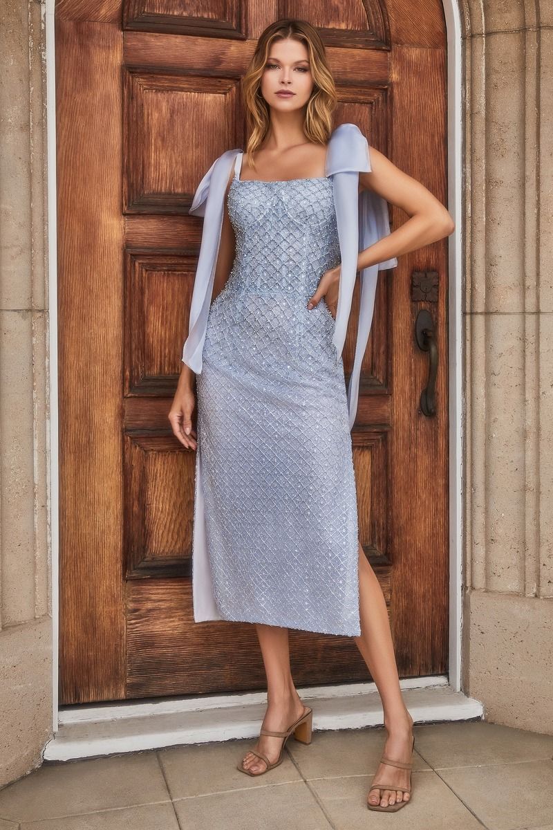 Embellished Cocktail Dress With Tie Straps - RoshelLuxe.com
