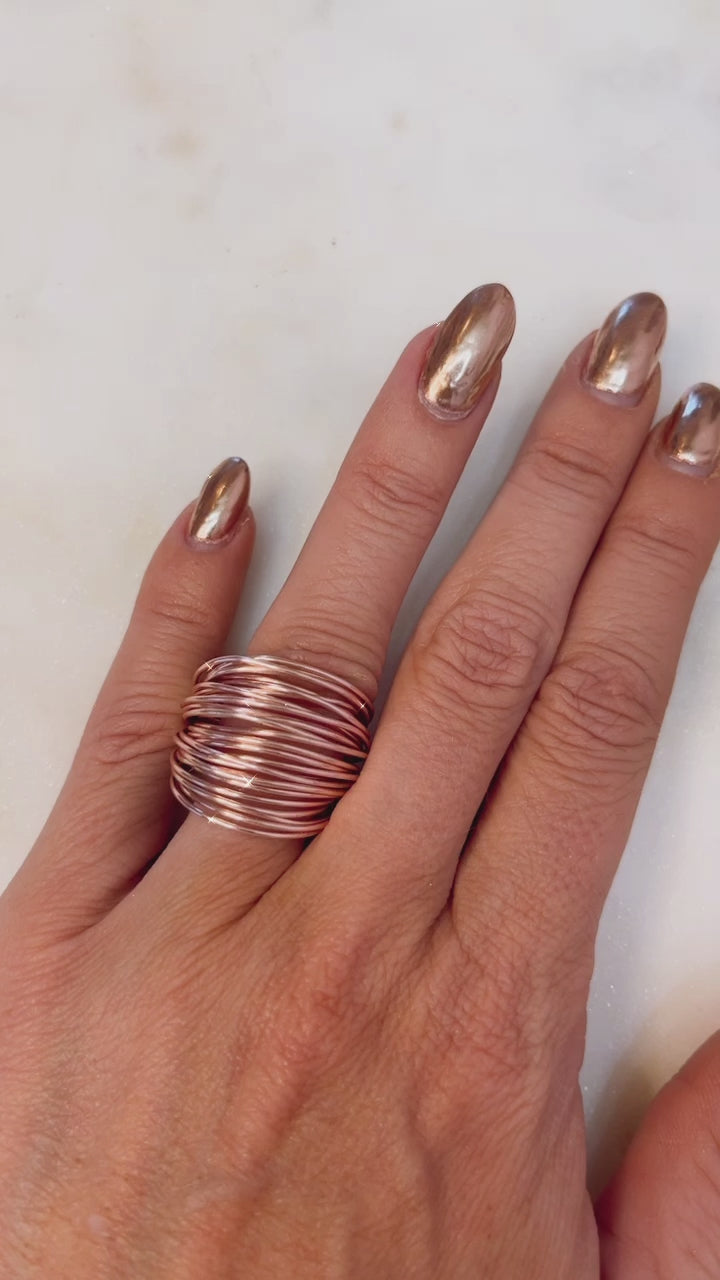 Rose gold wire wrap crystal ring handmade jewelry for women- RoshelLuxe.com