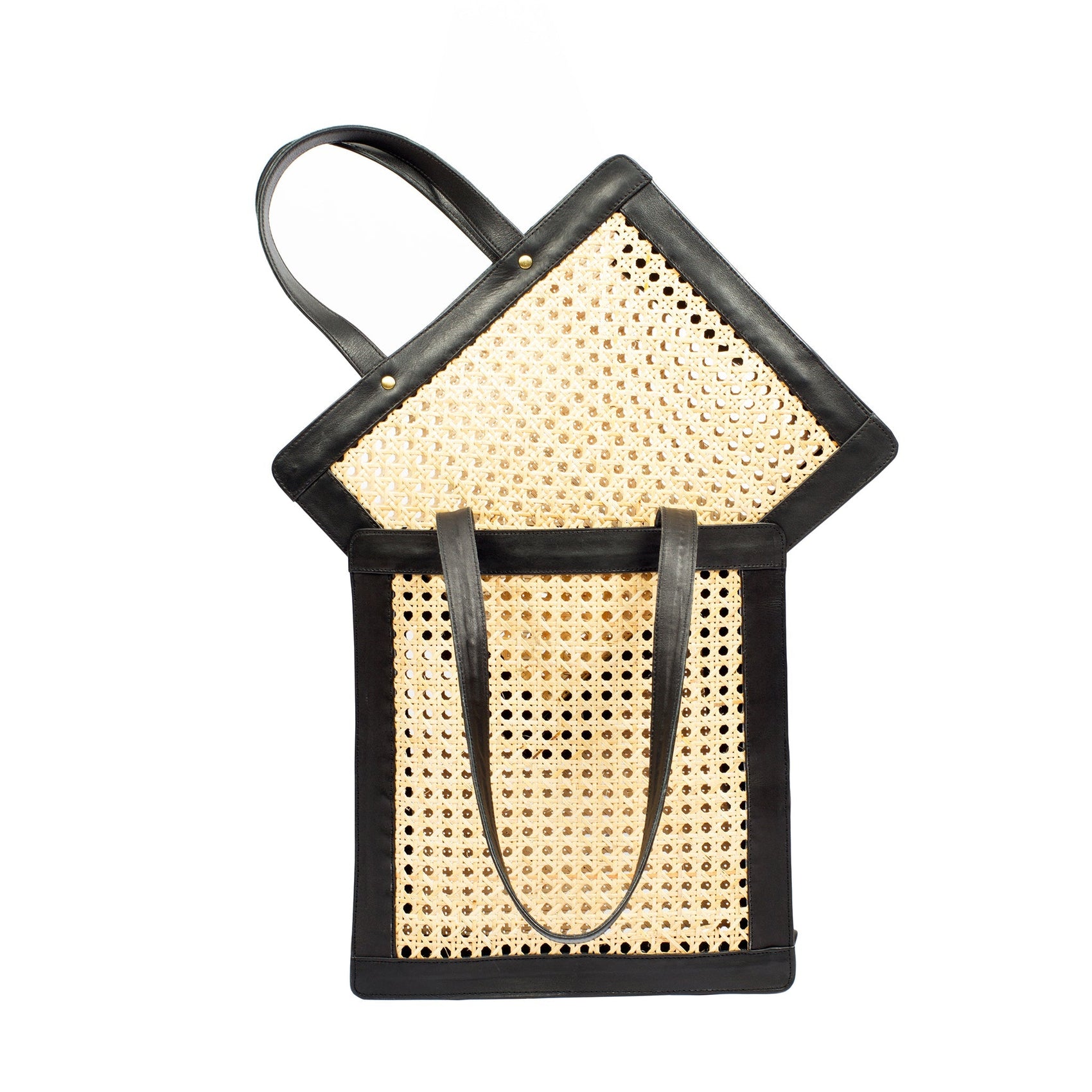 Tall Rattan & Leather Tote Bag - RoshelLuxe.com