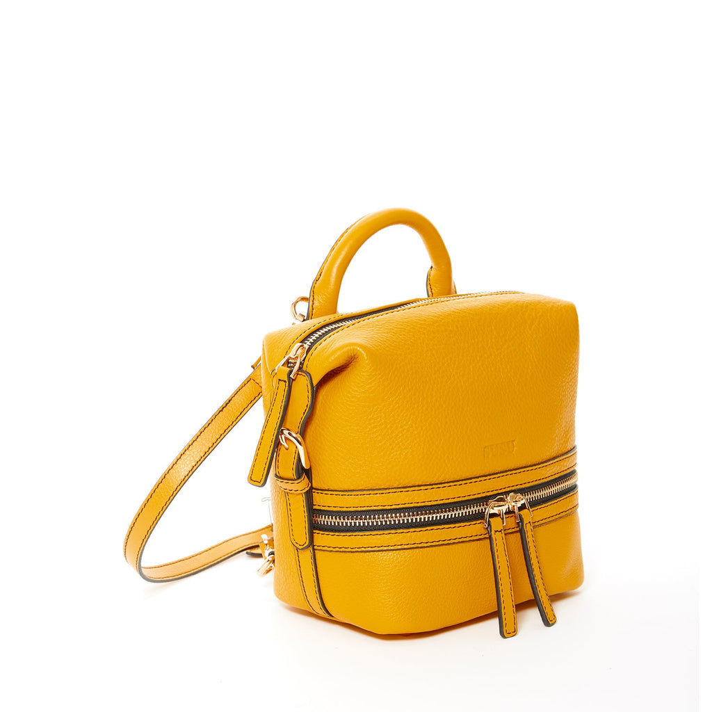 Leather Backpack for Women  Yellow Purse Convertible Crossbody Bag Medium Size with Front and Back Pockets
