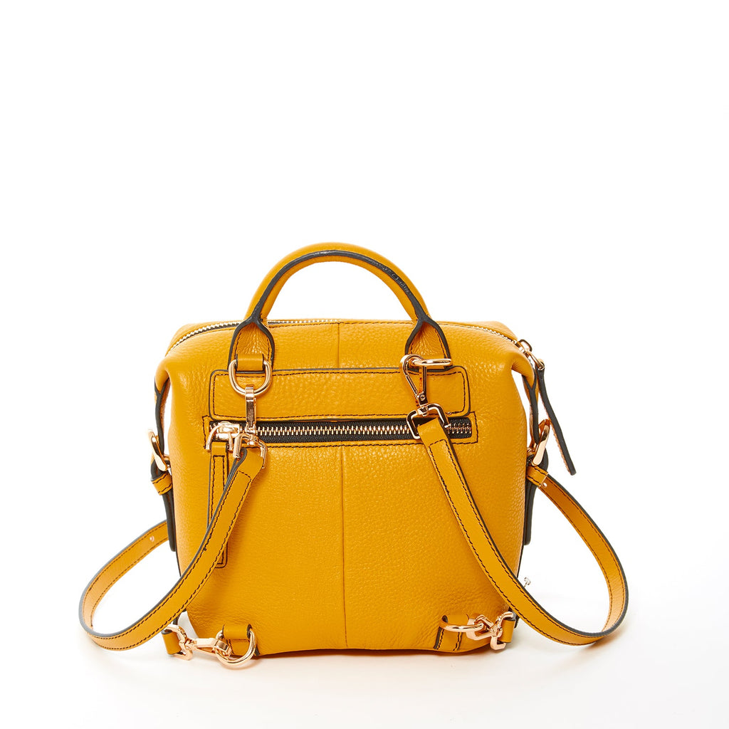Leather Backpack for Women  Yellow Purse Convertible Crossbody Bag Medium Size with Front and Back Pockets