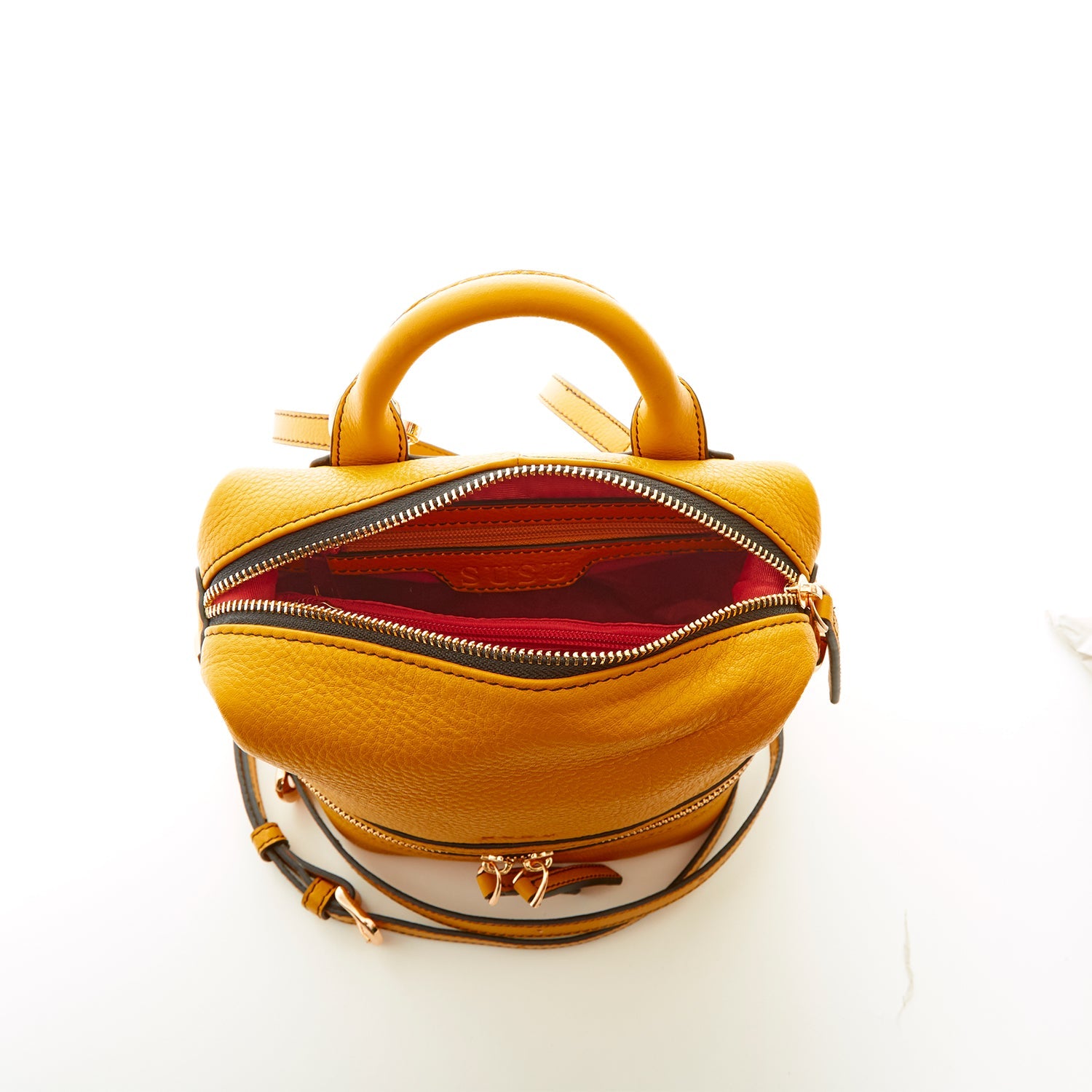 Leather Backpack for Women  Yellow Purse Convertible Crossbody Bag Medium Size with Front and Back Pockets - RoshelLuxe.com