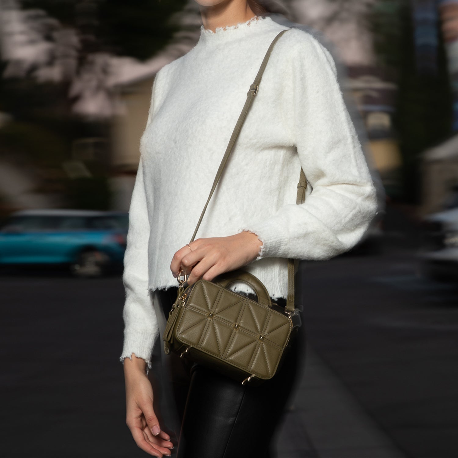 Small Leather Crossbody Bag Olive Green - RoshelLuxe.com